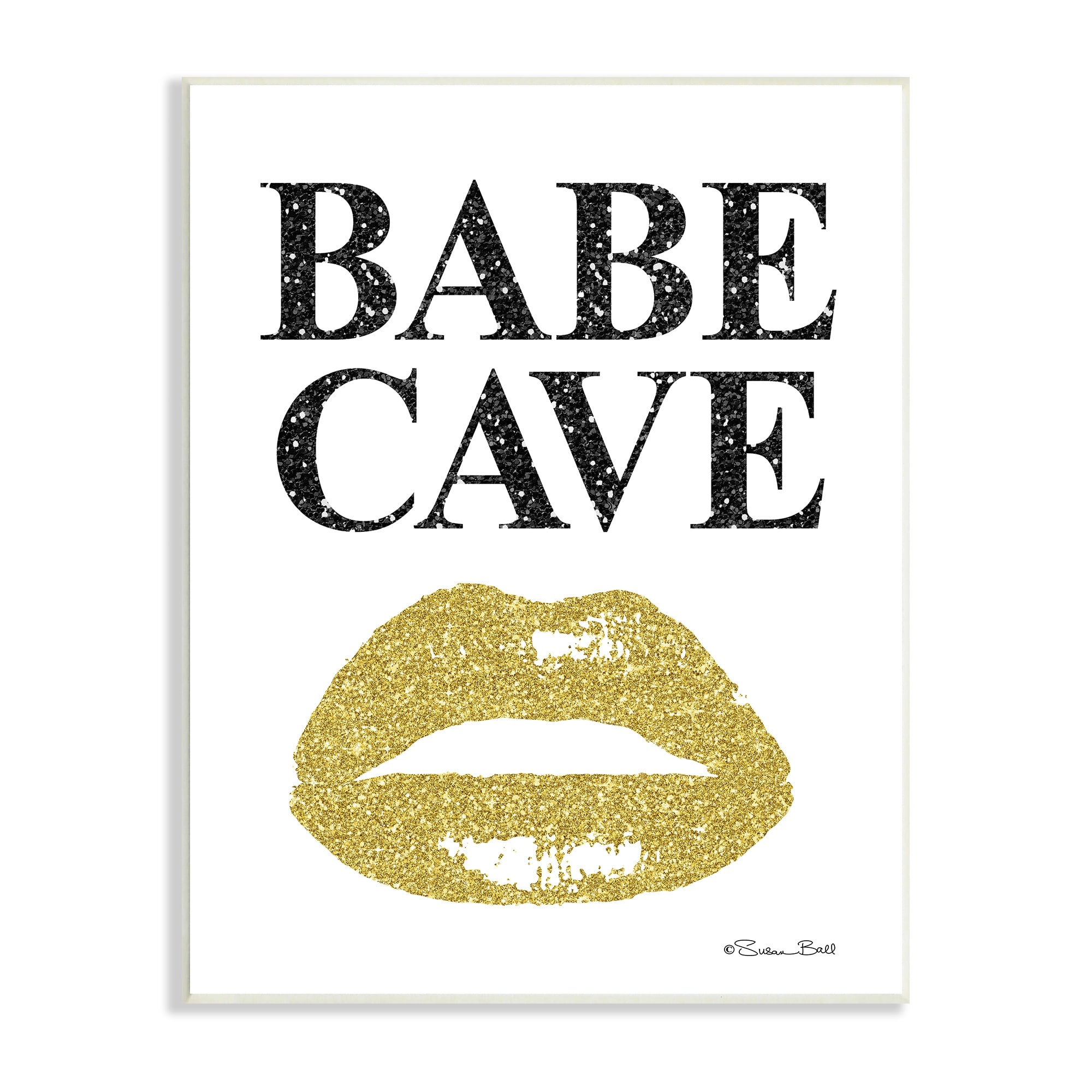 Stupell Industries Babe Cave Sign Gold Frost Lips Modern Glam Fashion,10 x 15, Design by Sn Ball