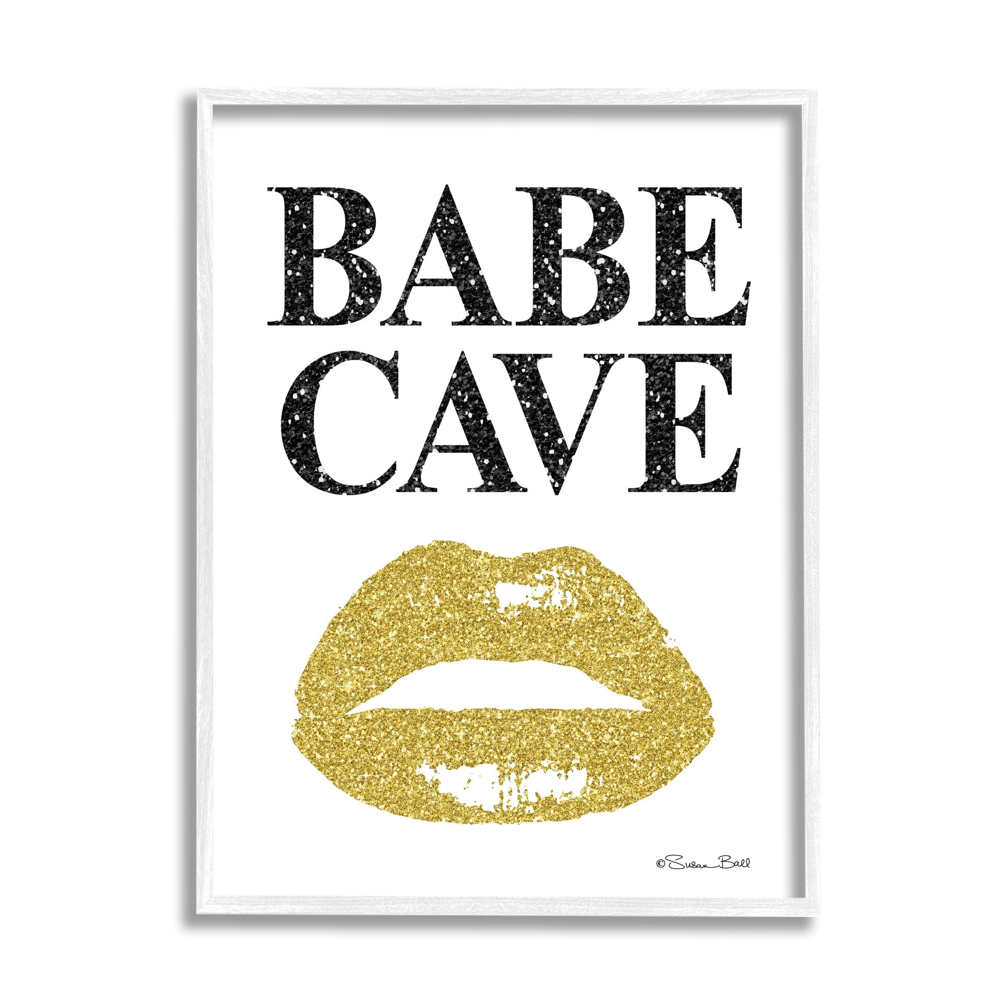 Stupell Industries Babe Cave Sign Gold Frost Lips Modern Glam Fashion,16 x 20, Design by Sn Ball