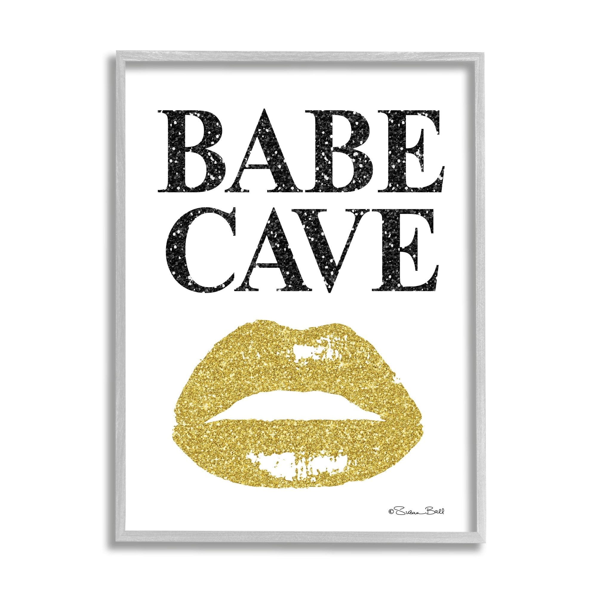Stupell Industries Babe Cave Sign Gold Frost Lips Modern Glam Fashion,16 x 20, Design by Sn Ball