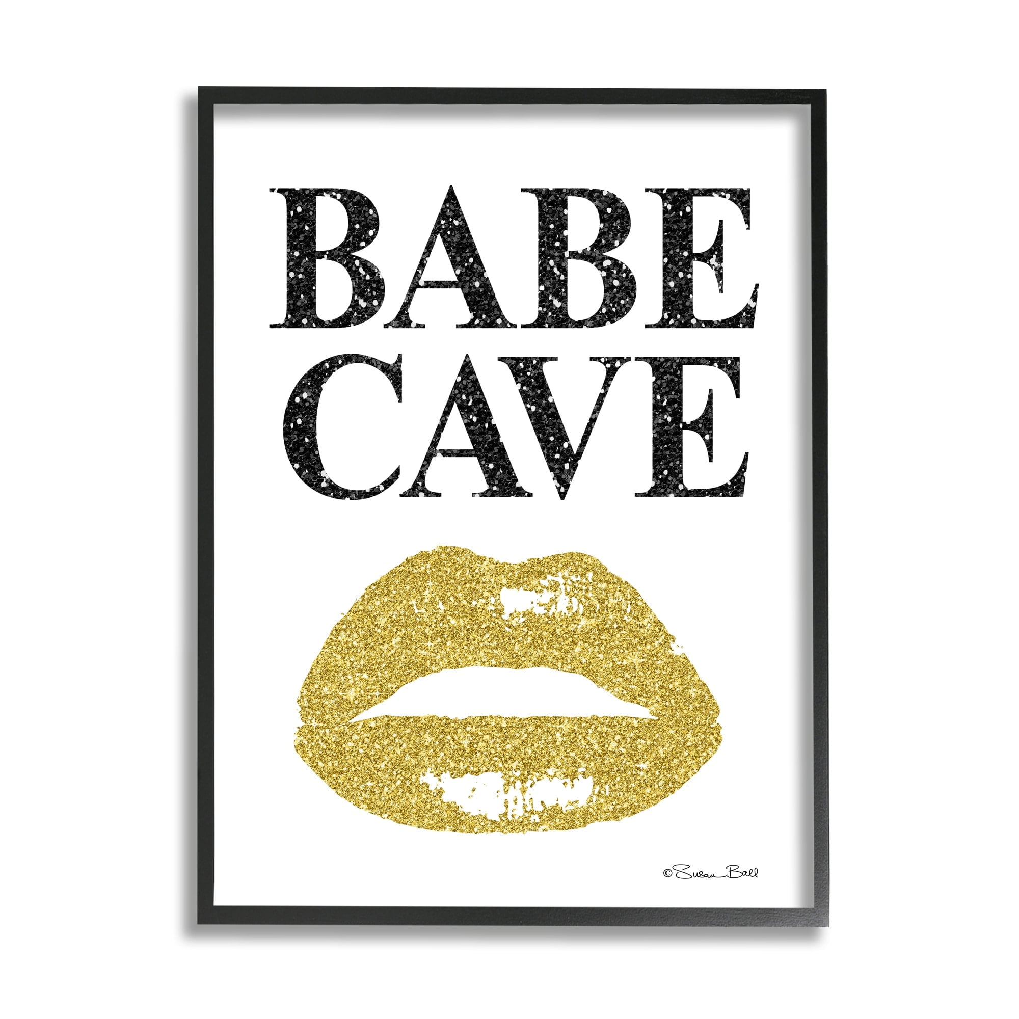 Stupell Industries Babe Cave Sign Gold Frost Lips Modern Glam Fashion,16 x 20, Design by Sn Ball