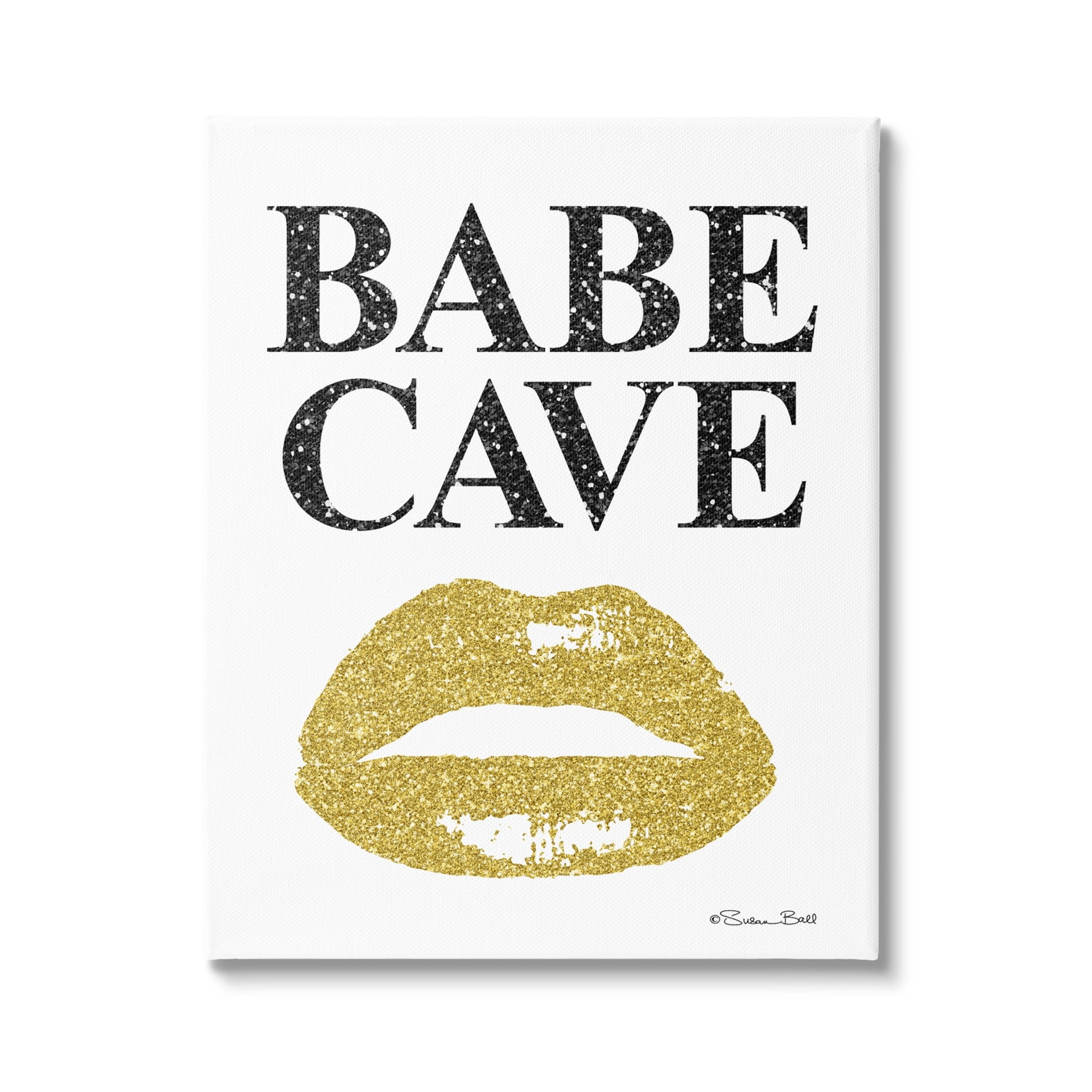Stupell Industries Babe Cave Sign Gold Frost Lips Modern Glam Fashion,36 x 48, Design by Sn Ball