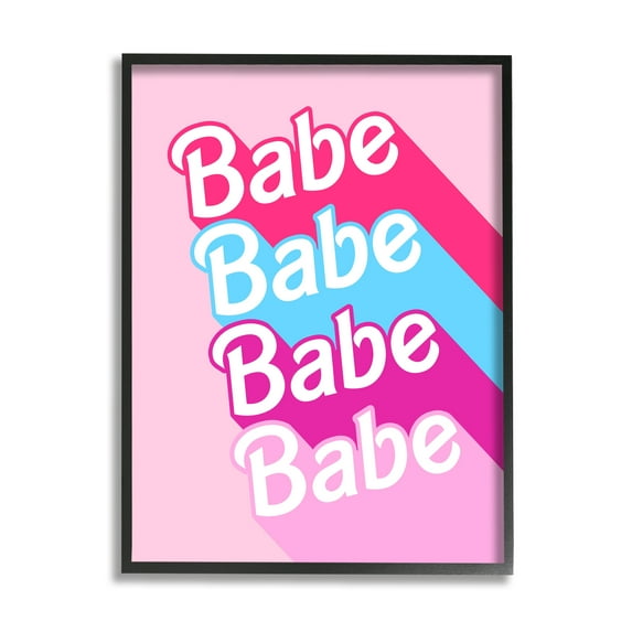 Stupell Industries Babe Glam Words Inspirational Painting Black Framed Art Print Wall Art, 24 x 30