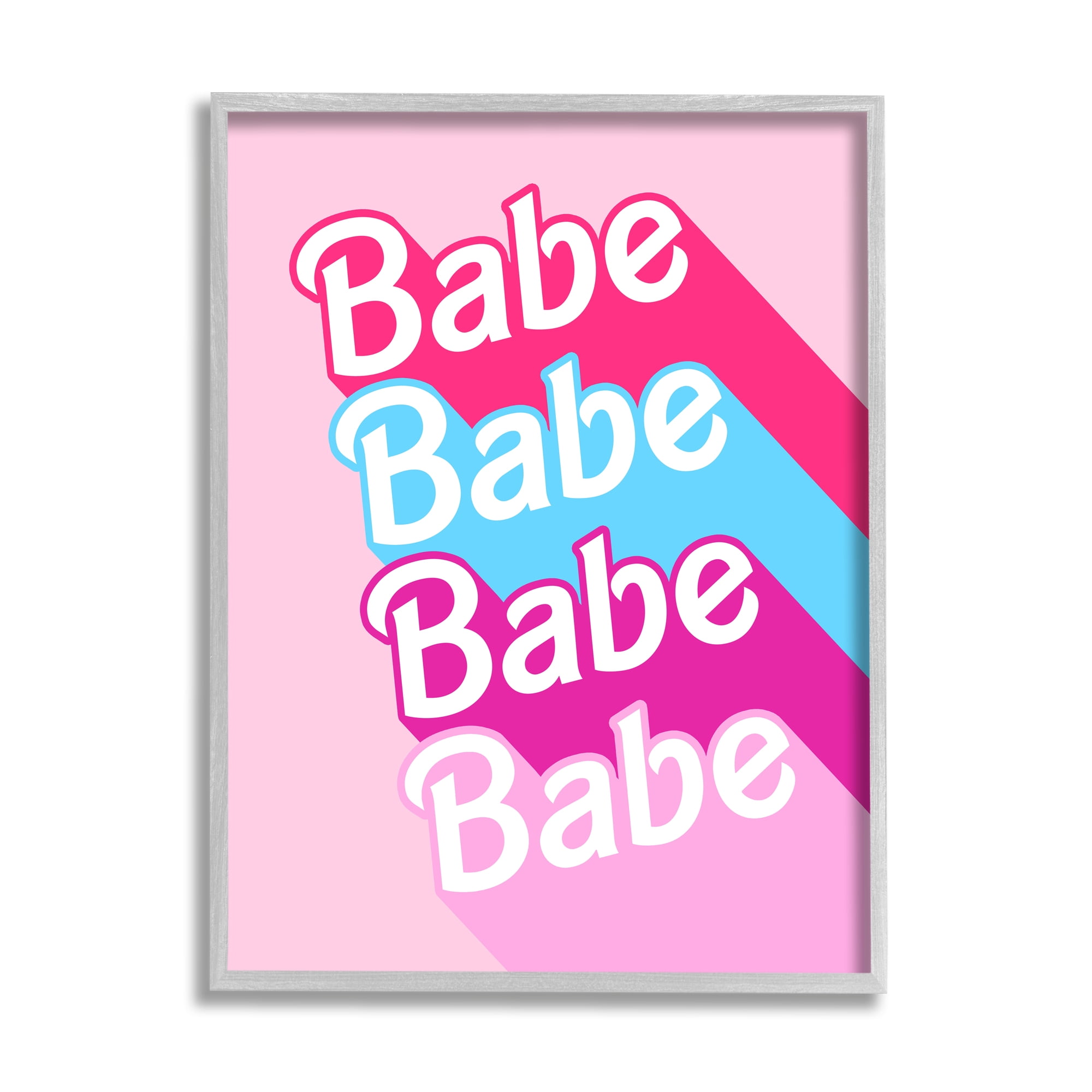 Stupell Industries Babe Glam Words Inspirational Painting Gray Framed Art Print Wall Art, 11 x 14