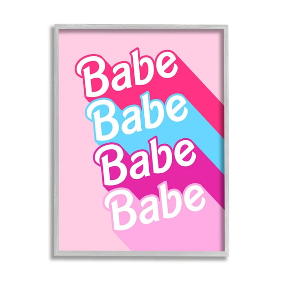 Stupell Industries Babe Glam Words Inspirational Painting Gray Framed Art Print Wall Art, 24 x 30
