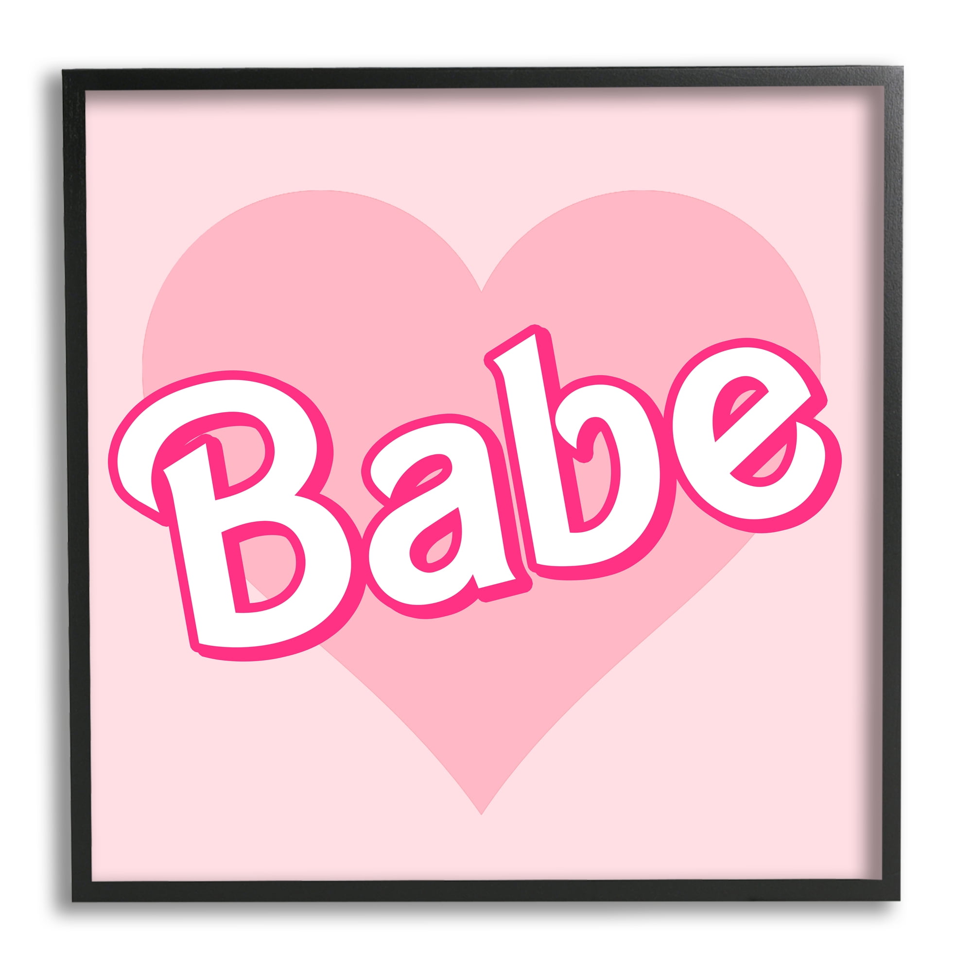 Stupell Industries Babe Phrase Pink Heart Inspirational Painting Black Framed Art Print Wall Art, 24 x 24