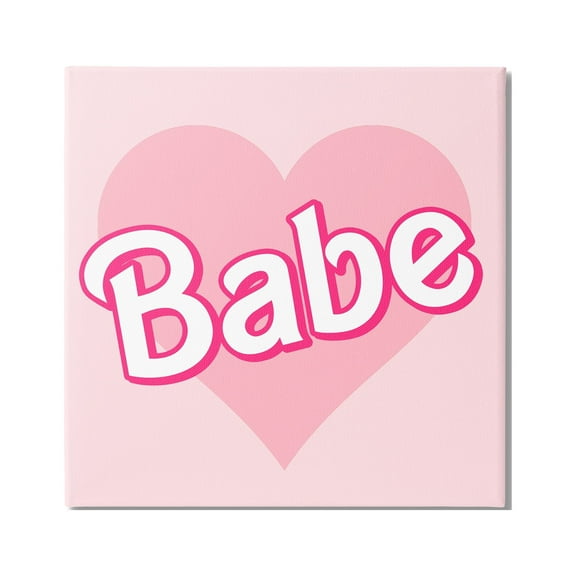 Stupell Industries Babe Phrase Pink Heart Inspirational Painting Gallery Wrapped Canvas Print Wall Art, 17 x 17