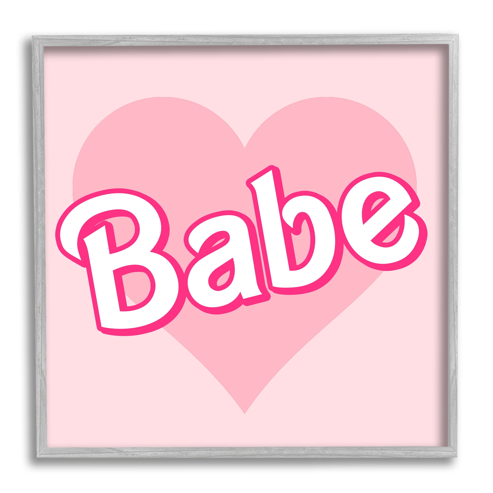 Stupell Industries Babe Phrase Pink Heart Inspirational Painting Gray Framed Art Print Wall Art, 24 x 24