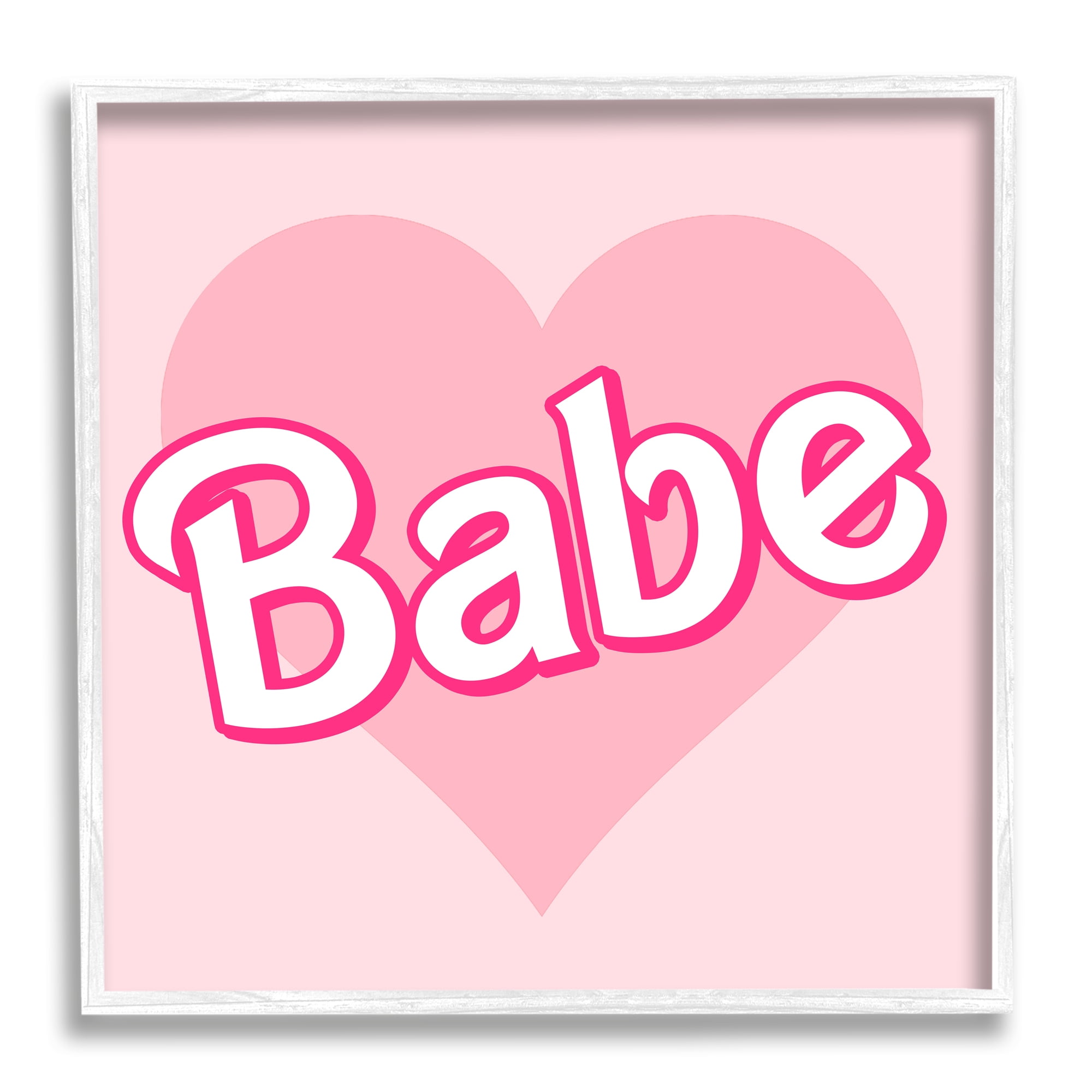Stupell Industries Babe Phrase Pink Heart Inspirational Painting White Framed Art Print Wall Art, 24 x 24
