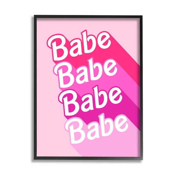 Stupell Industries Babe Pink Phrase Inspirational Painting Black Framed Art Print Wall Art, 11 x 14