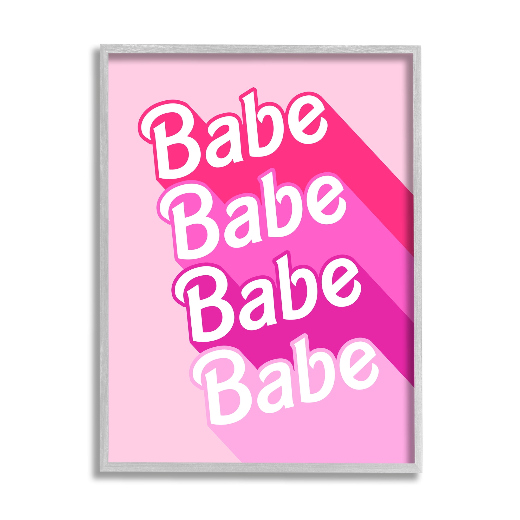 Stupell Industries Babe Pink Phrase Inspirational Painting Gray Framed Art Print Wall Art, 16 x 20