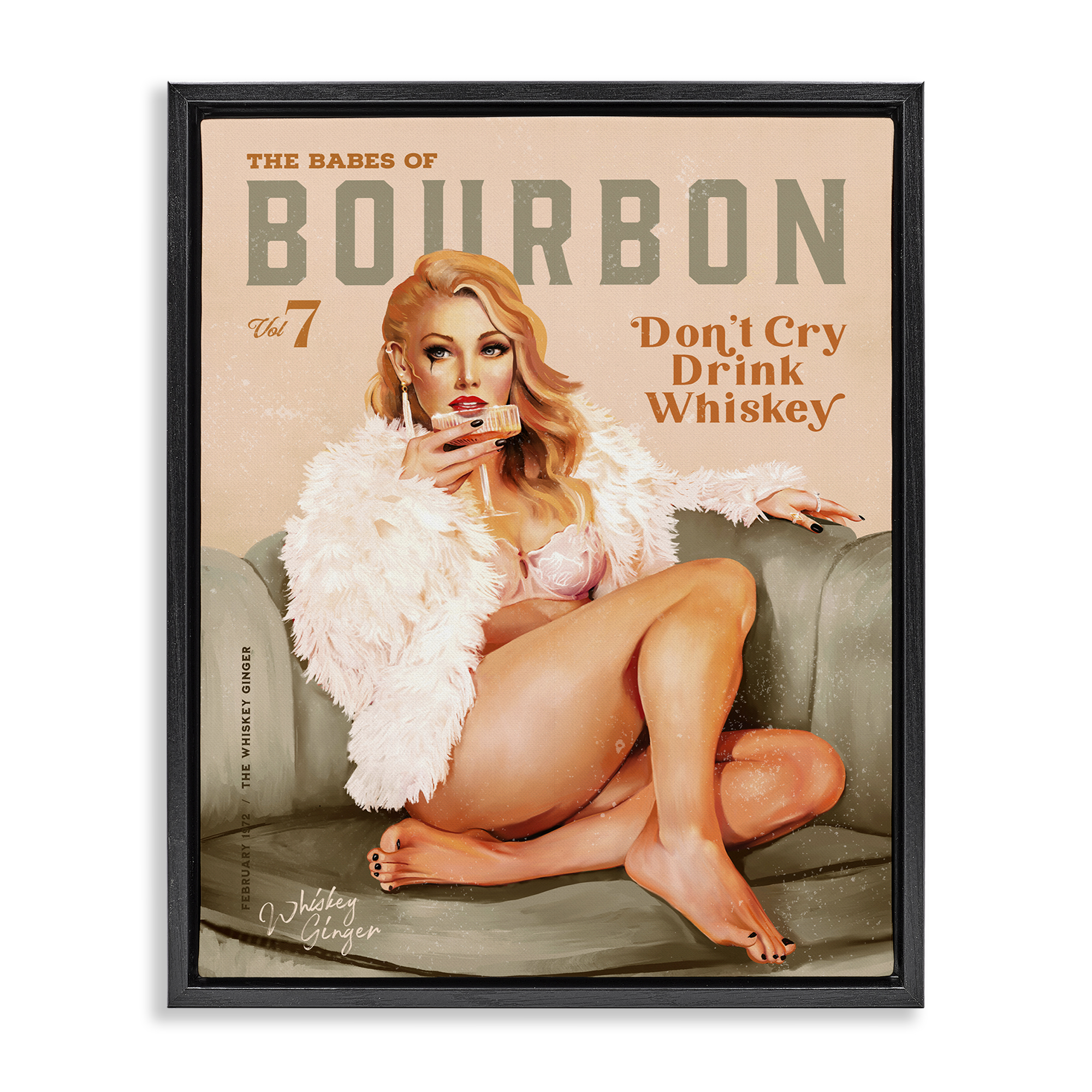 Stupell Industries Babes of Bourbon Girl People Painting Black Floater Framed Canvas Art Print Wall Art, 25 x 31
