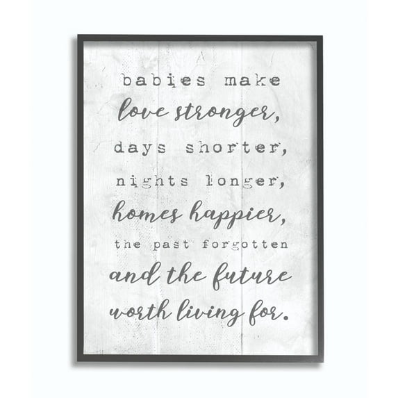Stupell Industries Babies Make Love Stronger Family Home Kids Gray Word Design Framed Wall Art by Daphne Polselli