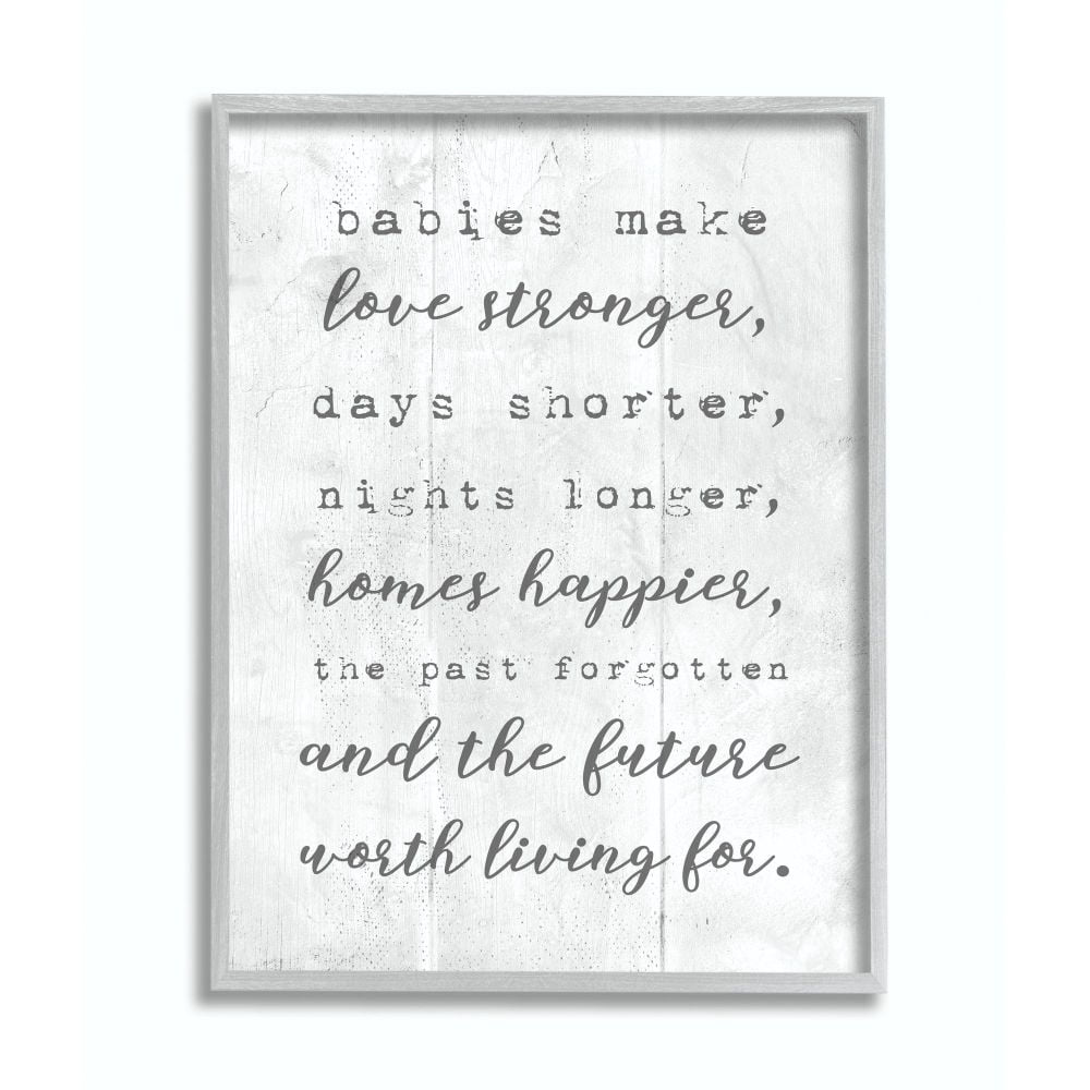 Stupell Industries Babies Make Love Stronger Family Home Kids Gray Word Design Framed Wall Art by Daphne Polselli