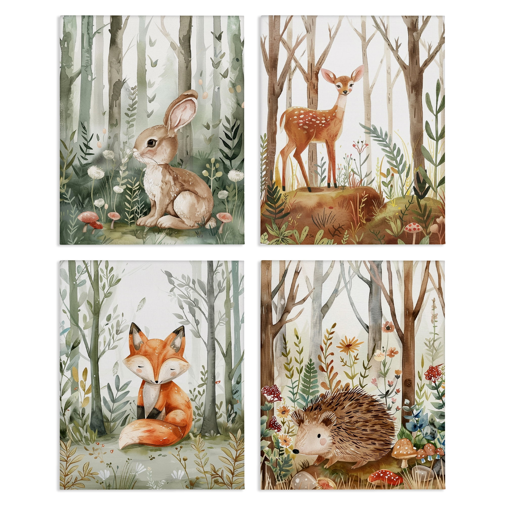 Stupell Industries Baby Animals in Woods Animals Painting Wrapped Canvas Art Print Wall Art, 14 x 11, Set of 4