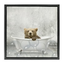 Stupell Industries Baby Bear Bath Time Animals & Insects Painting Black Floater Framed Canvas Art Print Wall Art, 18 x 18