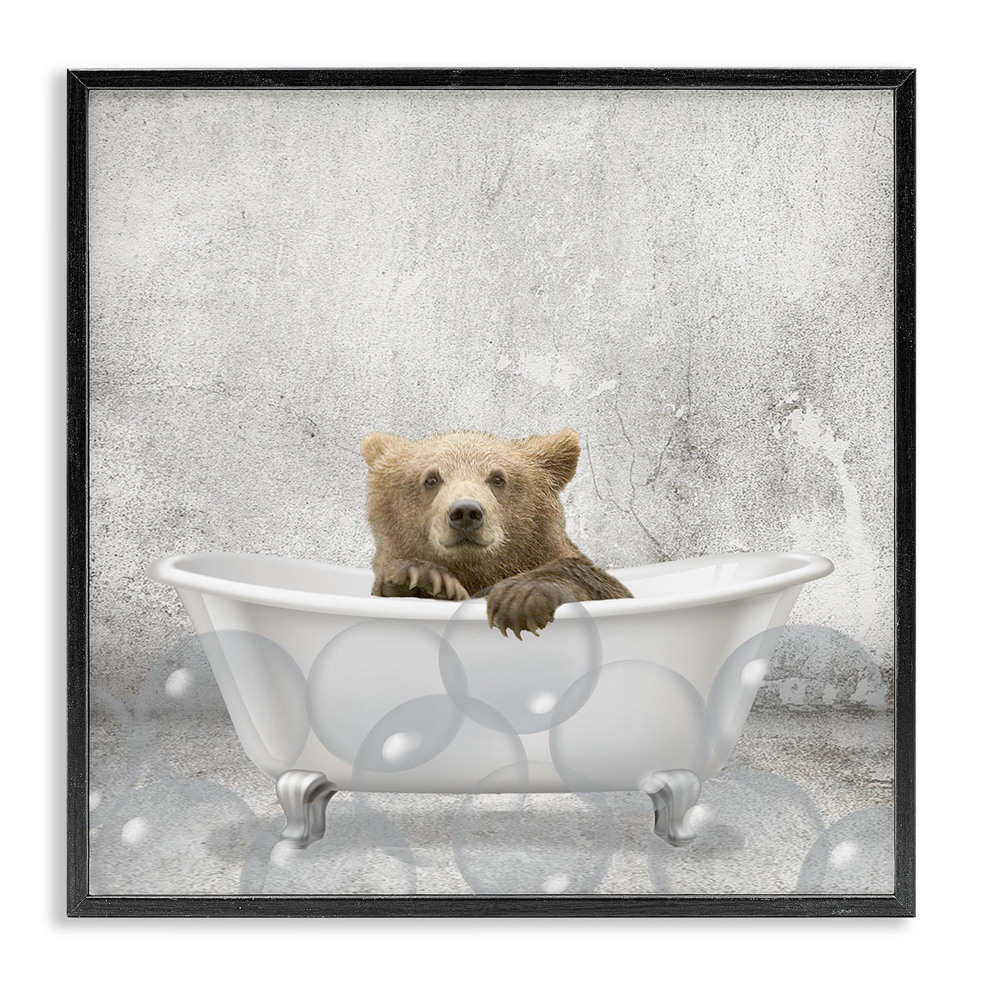 Stupell Industries Baby Bear Bath Time Animals & Insects Painting Black Framed Art Print Wall Art, 24 x 24