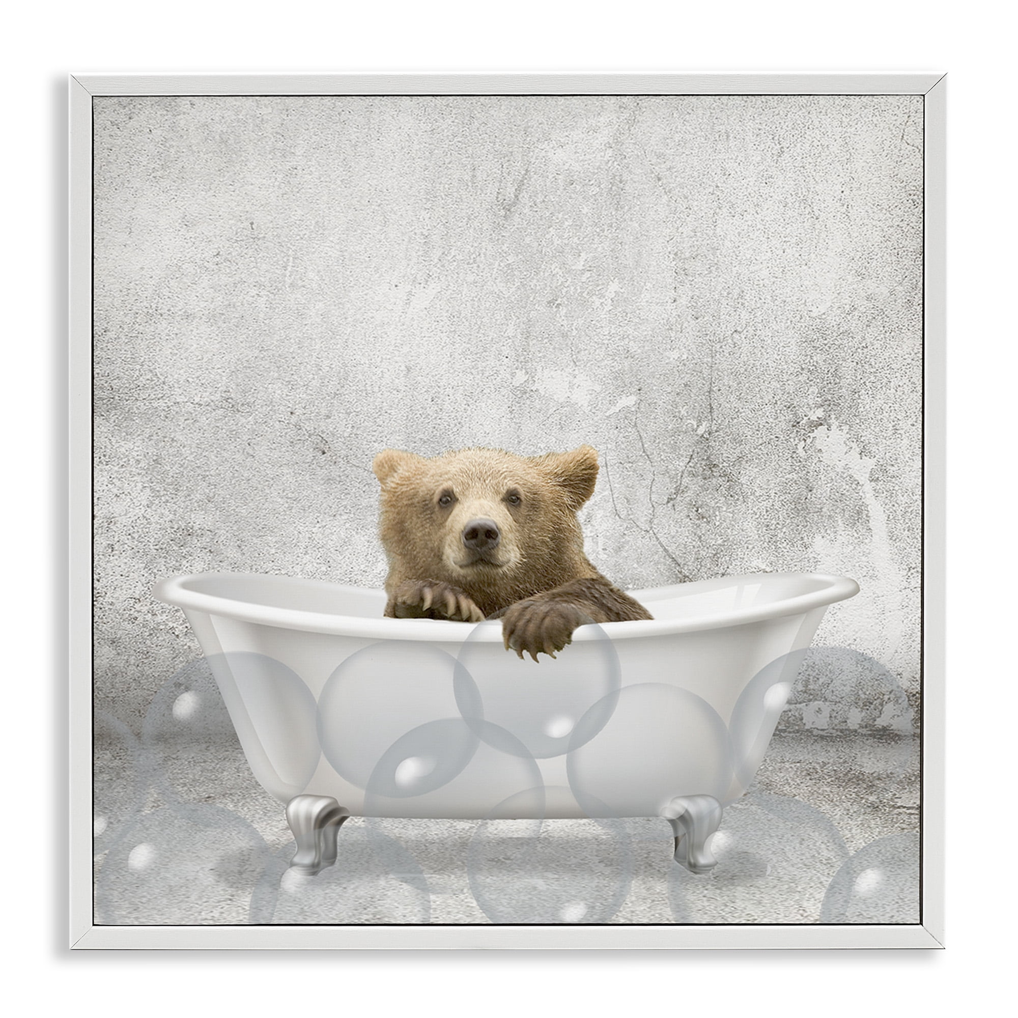 Stupell Industries Baby Bear Bath Time Animals & Insects Painting White Framed Art Print Wall Art, 12 x 12