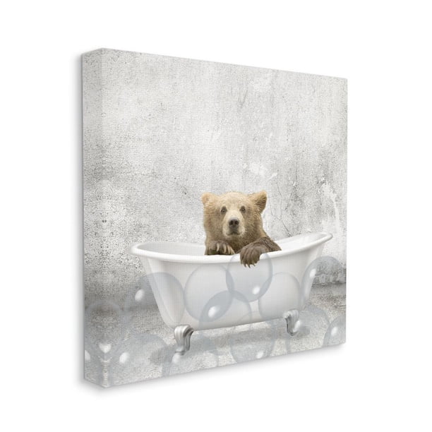 Stupell Industries Baby Bear Bath Time Canvas Wall Art - 17x17 Inches, Stretched Canvas, Ready To Hang, Made In USA