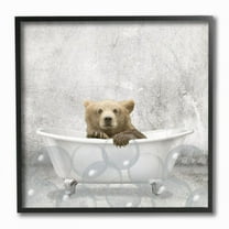 Stupell Industries Baby Bear Bath Time Cute Animal Design Graphic Art Black Framed Art Print Wall Art, 12x12, by Kim Allen