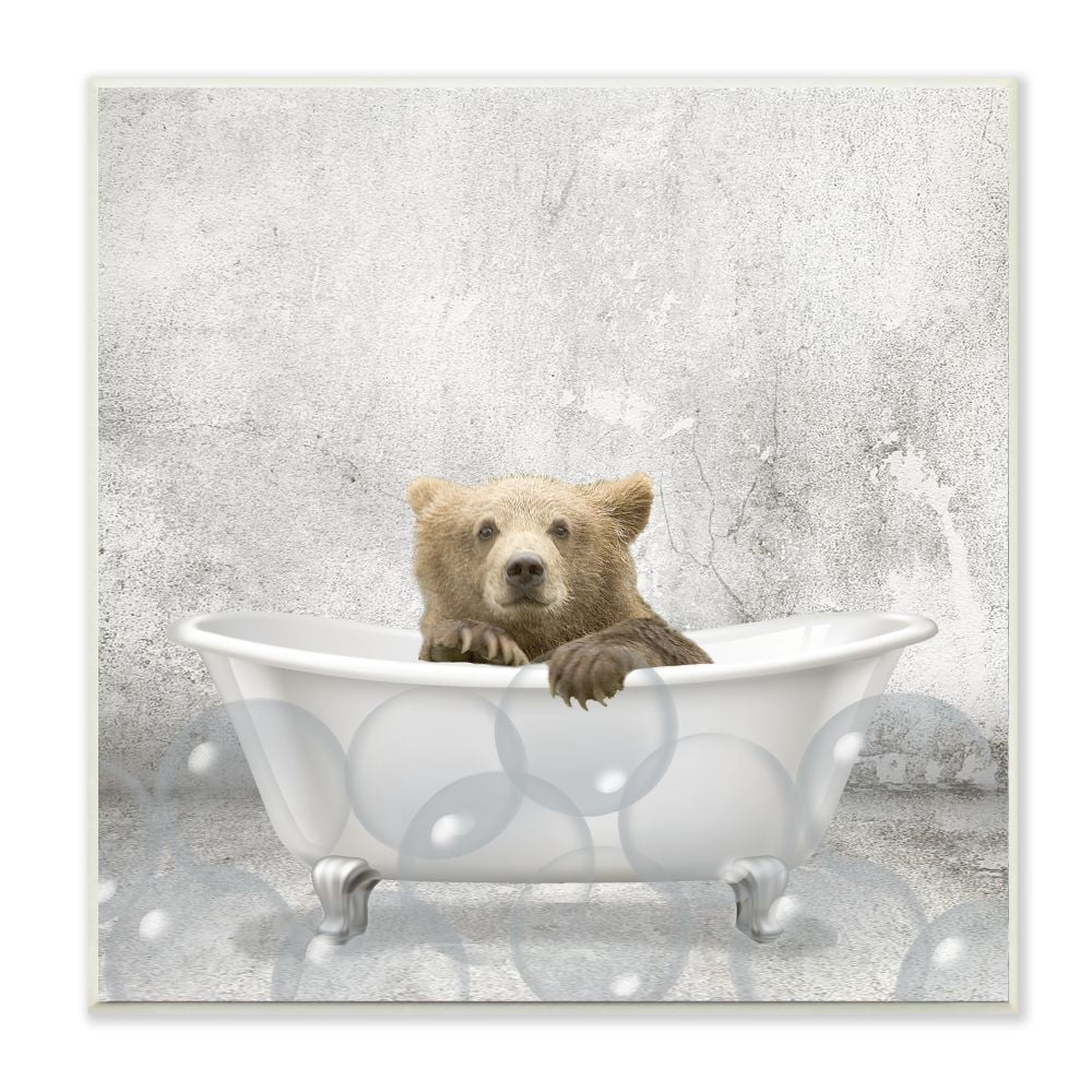 Stupell Industries Baby Bear Bath Time Cute Animal Design Graphic Art Unframed Art Print Wall Art, 12x12, by Kim Allen