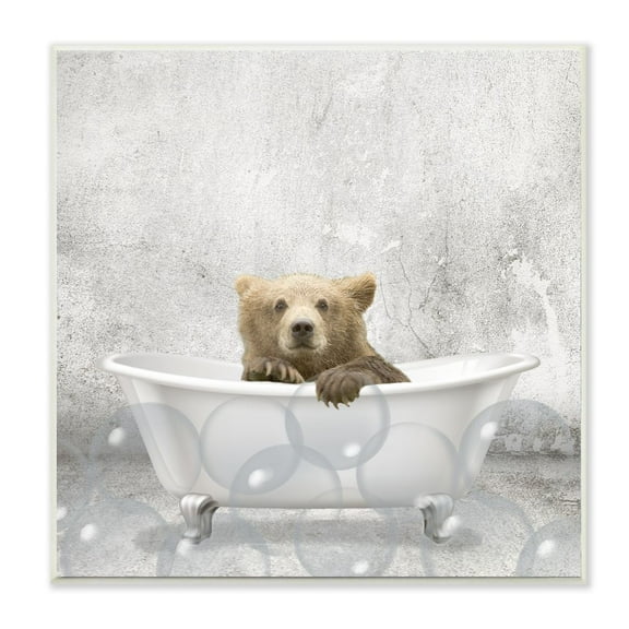 Stupell Industries Baby Bear Bath Time Cute Animal Design Graphic Art Unframed Art Print Wall Art, 12x12, by Kim Allen