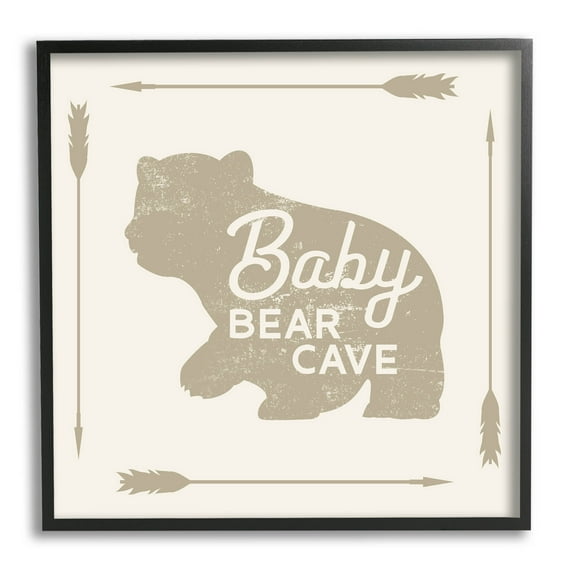 Stupell Industries Baby Bear Cave Animal Sign Graphic Art Black Framed Art Print Wall Art, Design by Lil' Rue