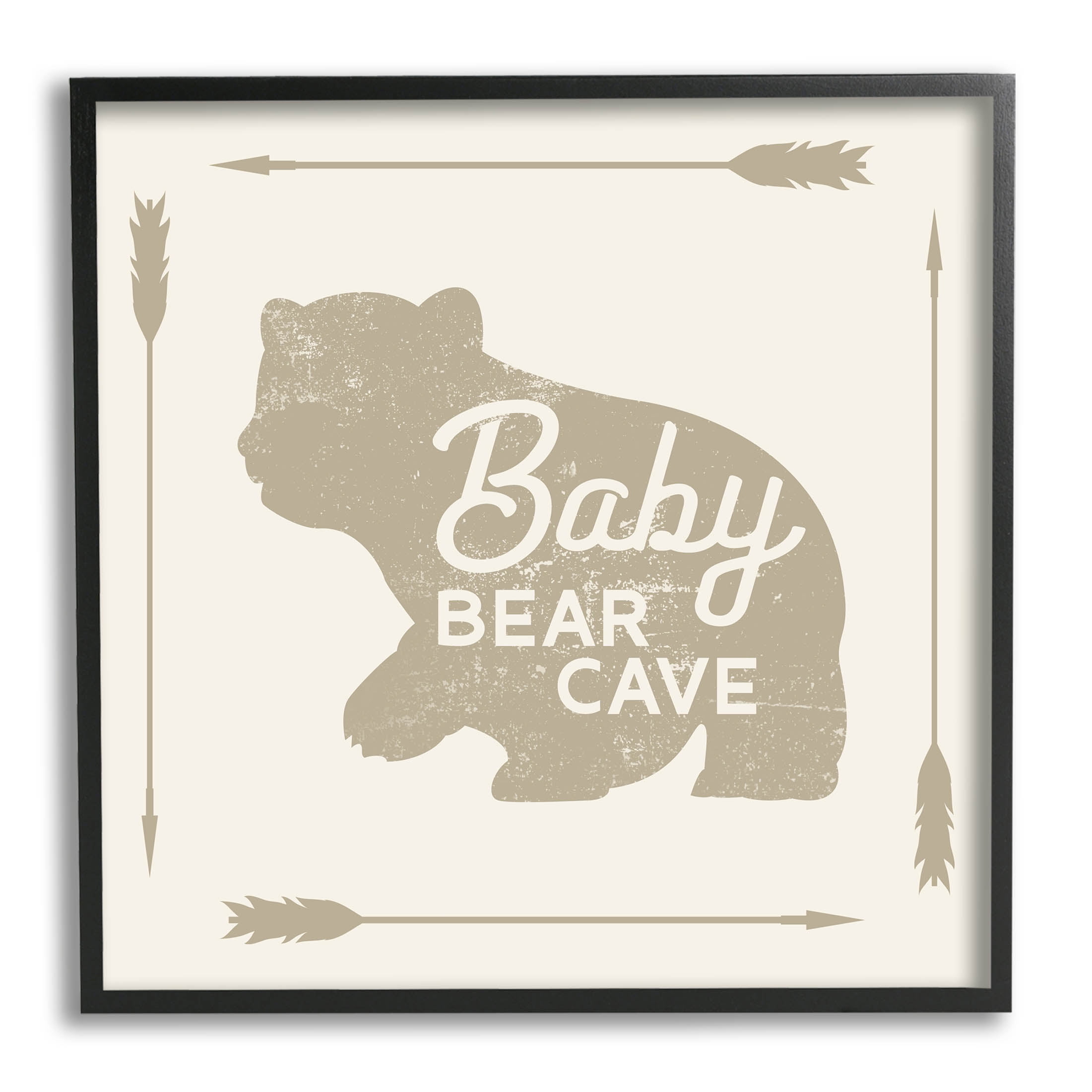 Stupell Industries Baby Bear Cave Animal Sign Graphic Art Black Framed Art Print Wall Art, Design by Lil' Rue
