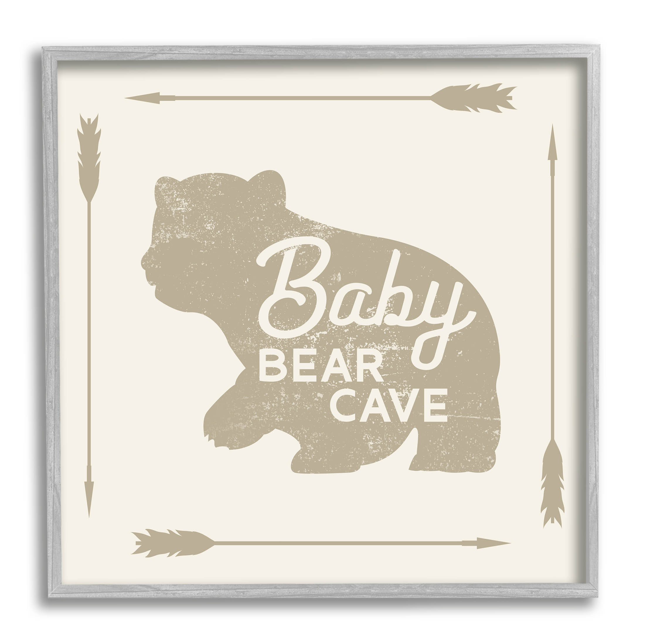 Stupell Industries Baby Bear Cave Animal Sign Graphic Art Gray Framed Art Print Wall Art, Design by Lil' Rue