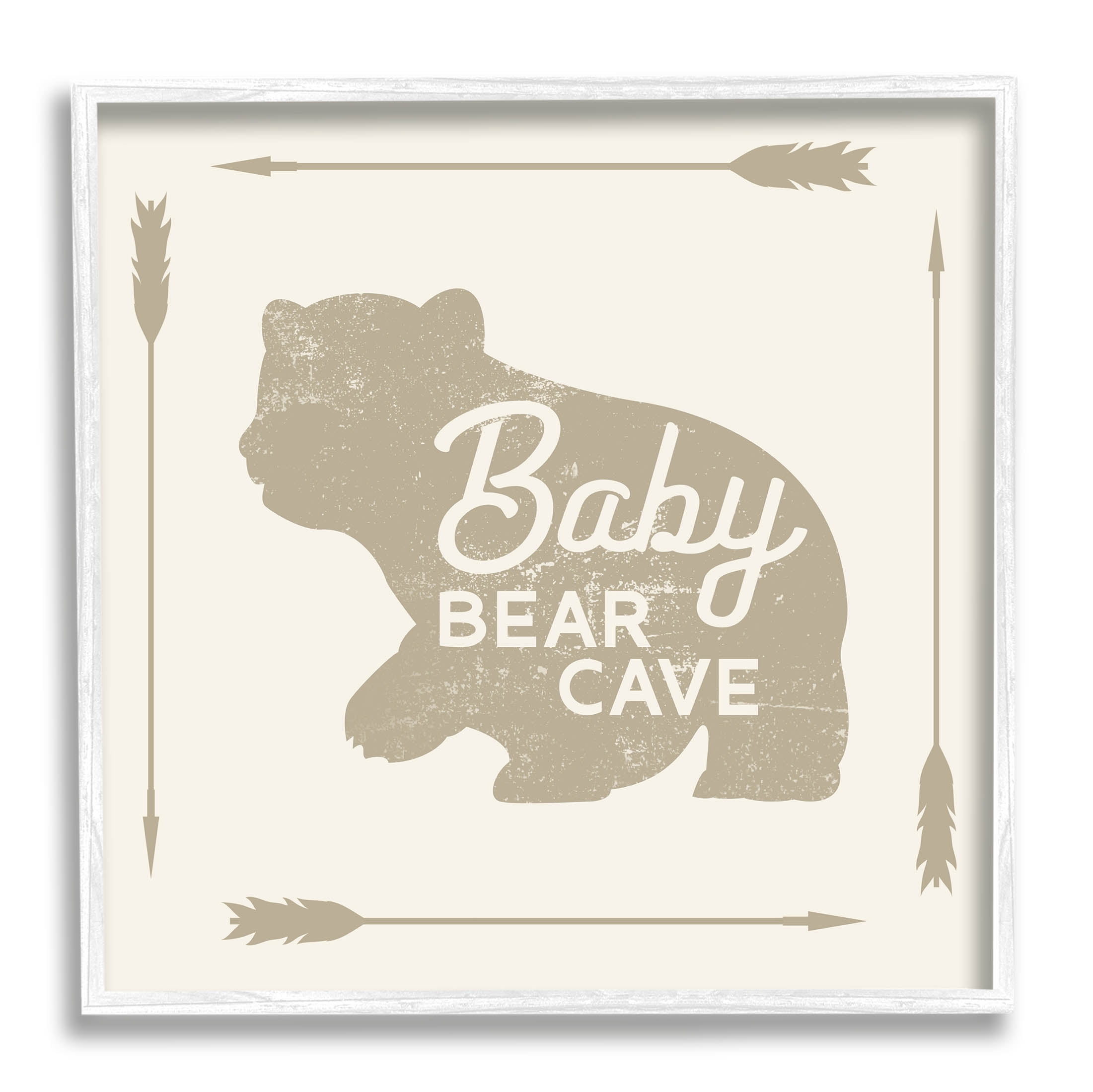 Stupell Industries Baby Bear Cave Animal Sign Graphic Art White Framed Art Print Wall Art, Design by Lil' Rue