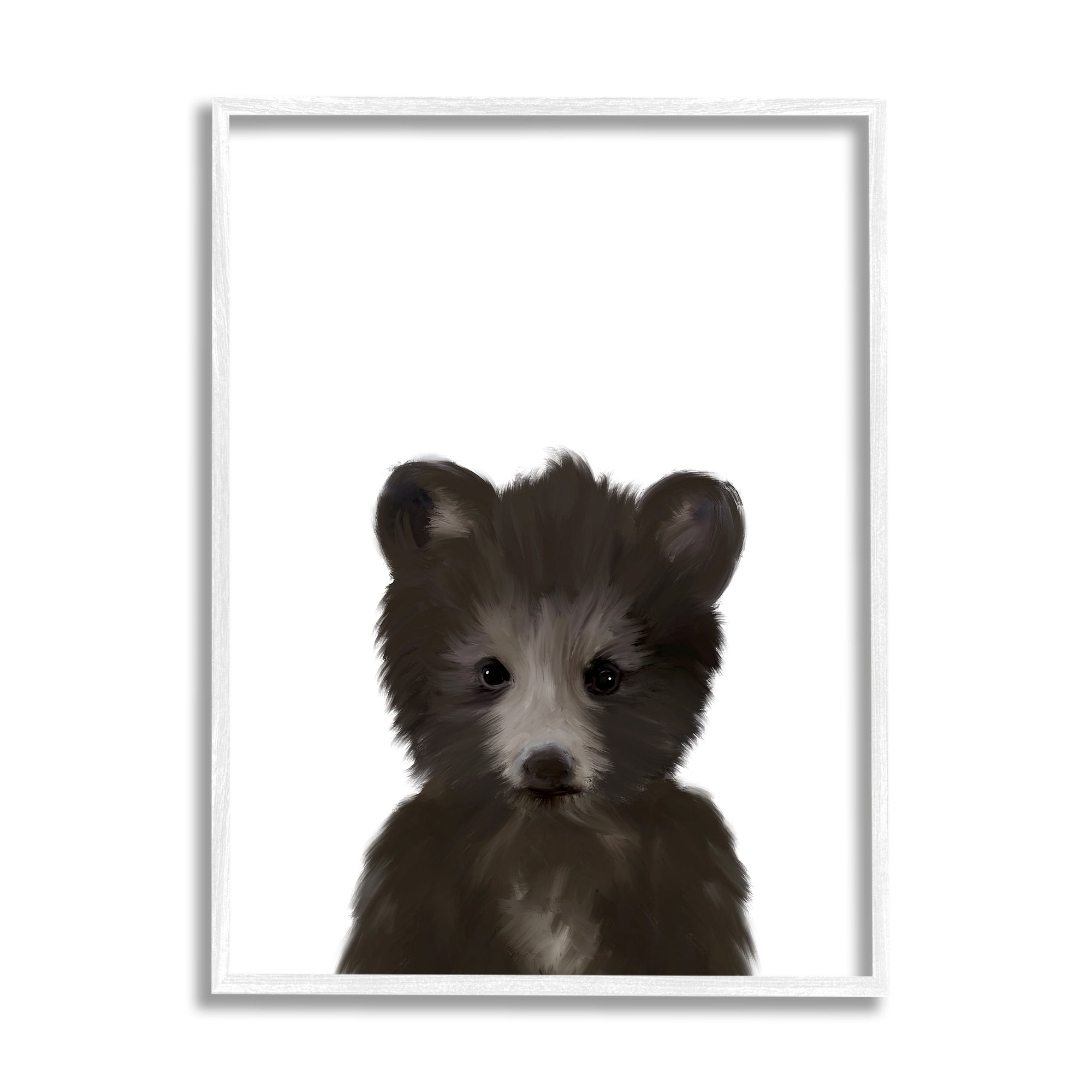 Stupell Industries Baby Black Bear Animal Kids Painting Graphic Art White Framed Art Print Wall Art, 24x30, by Leah Straatsma