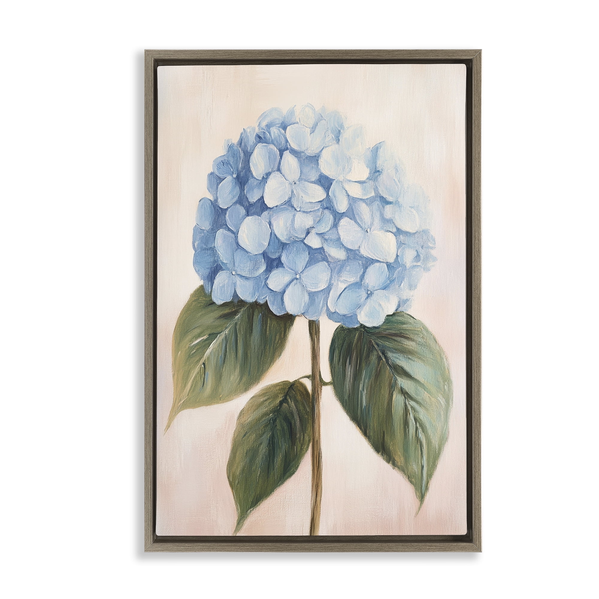 Stupell Industries Baby Blue Hydrangea Brown Framed Floater Canvas Wall Art, design by Petal Prints Design