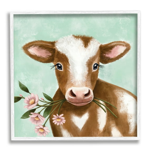 Stupell Industries Baby Brown Cow Soft Eyes Pink Daisy Florals, 12 x 12, Designed by Elizabeth Tyndall
