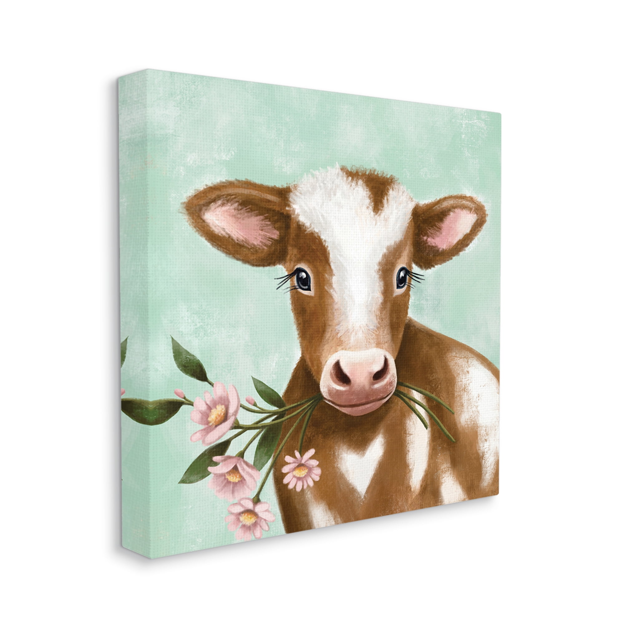 Stupell Industries Baby Brown Cow Soft Eyes Pink Daisy Florals, 24 x 24, Designed by Elizabeth Tyndall