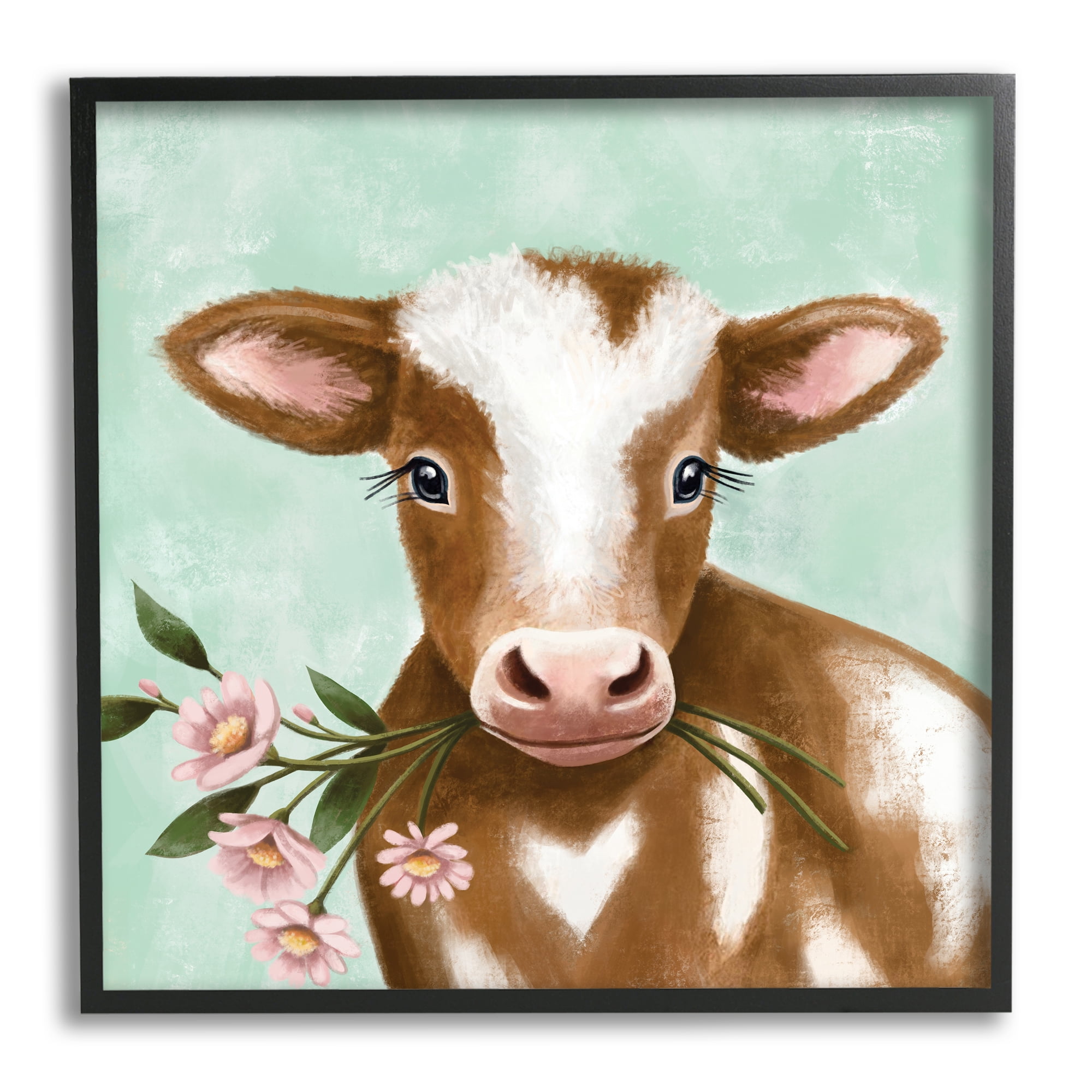 Stupell Industries Baby Brown Cow Soft Eyes Pink Daisy Florals, 24 x 24, Designed by Elizabeth Tyndall