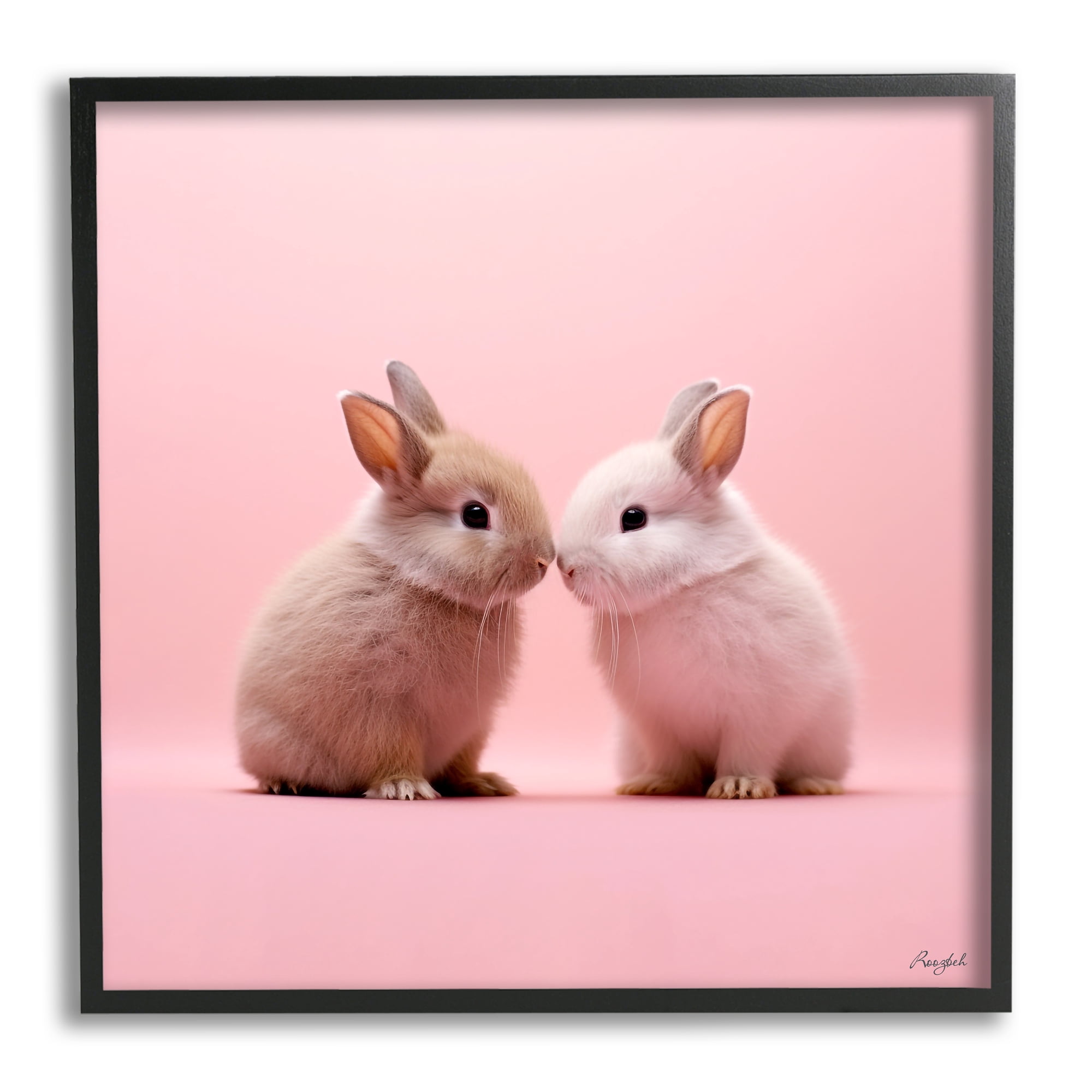 Stupell Industries Baby Bunnies on Pink Animals & Insects Painting Black Framed Art Print Wall Art, 12 x 12