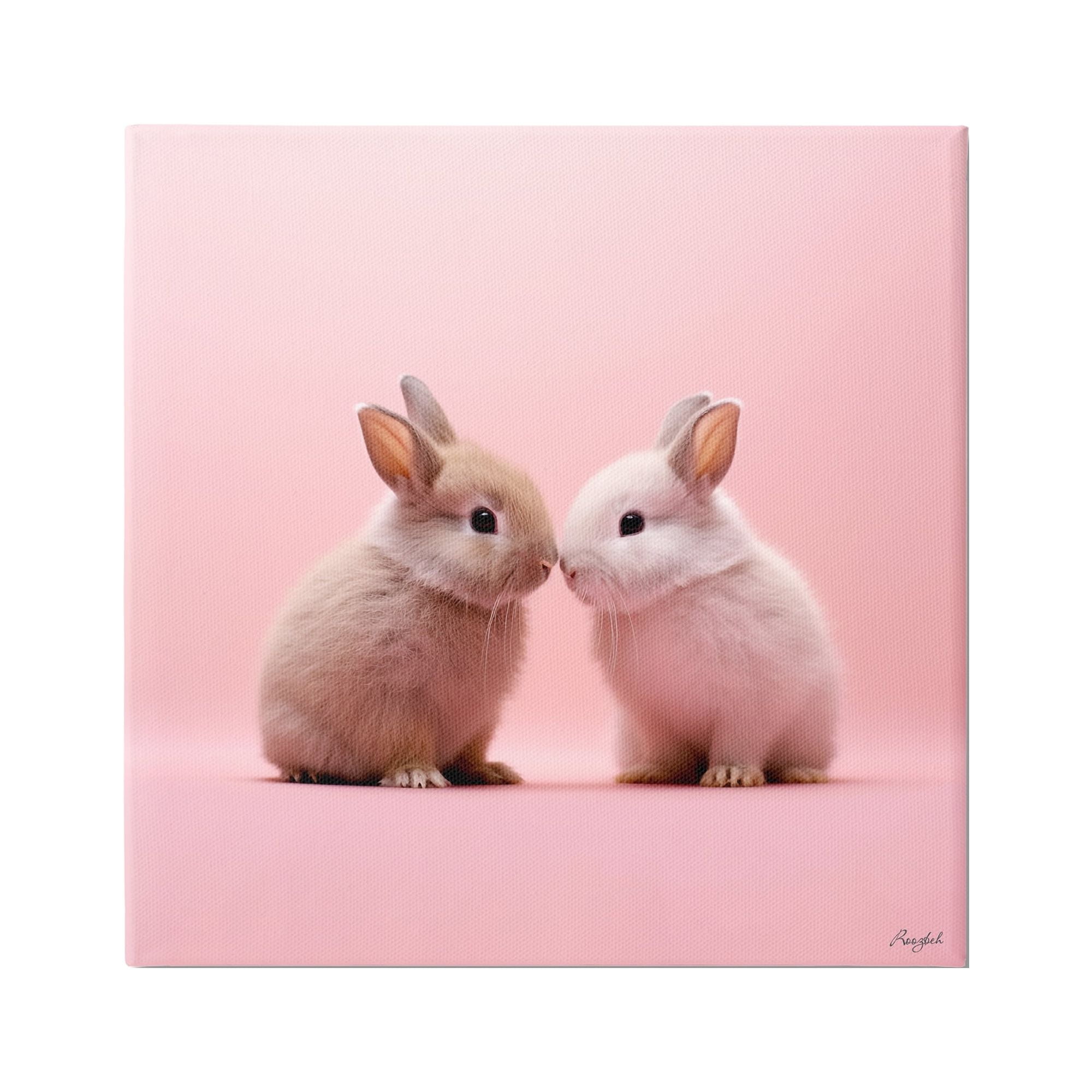 Stupell Industries Baby Bunnies on Pink Animals & Insects Painting Gallery Wrapped Canvas Art Print Wall Art, 36 x 36
