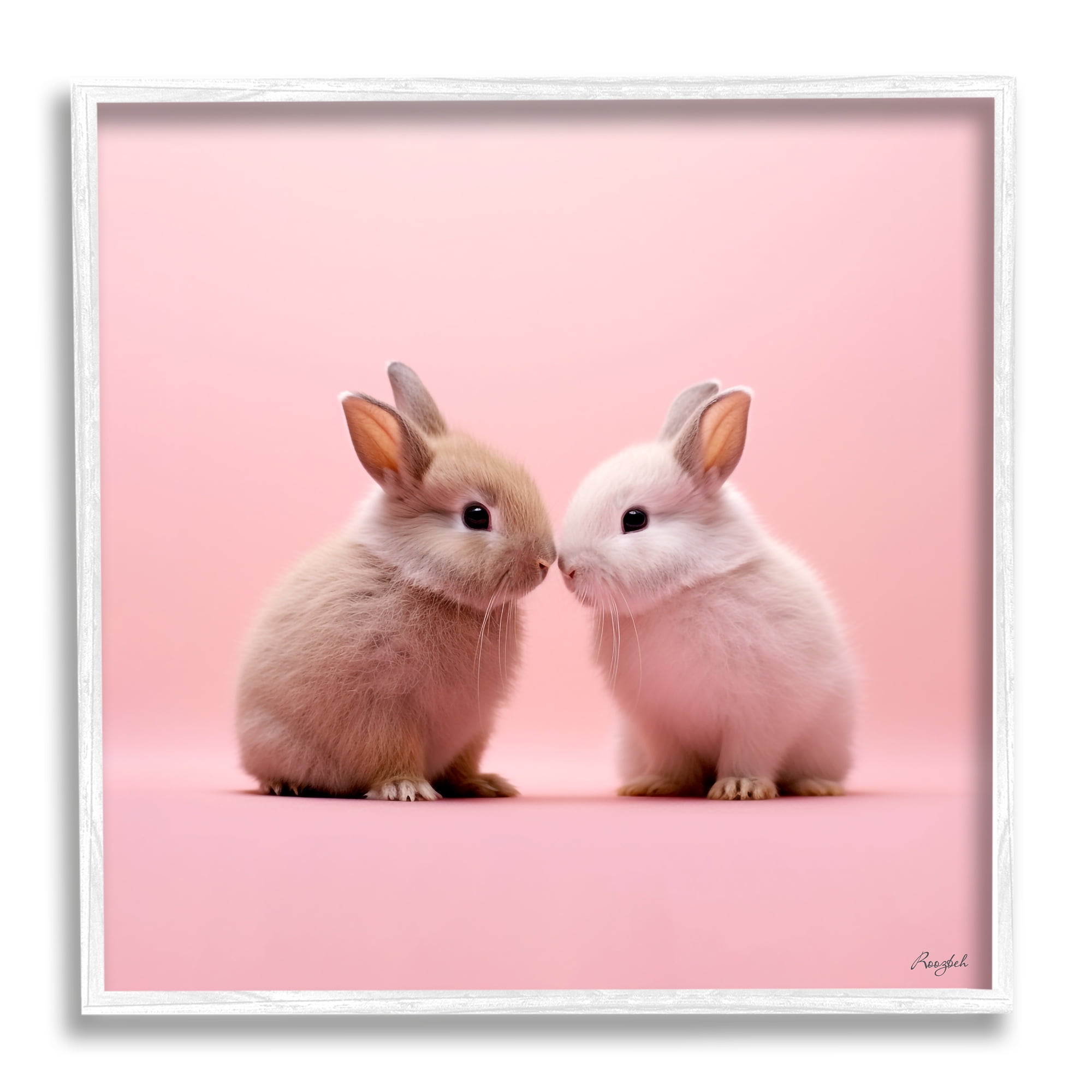 Stupell Industries Baby Bunnies on Pink Animals & Insects Painting White Framed Art Print Wall Art, 17 x 17