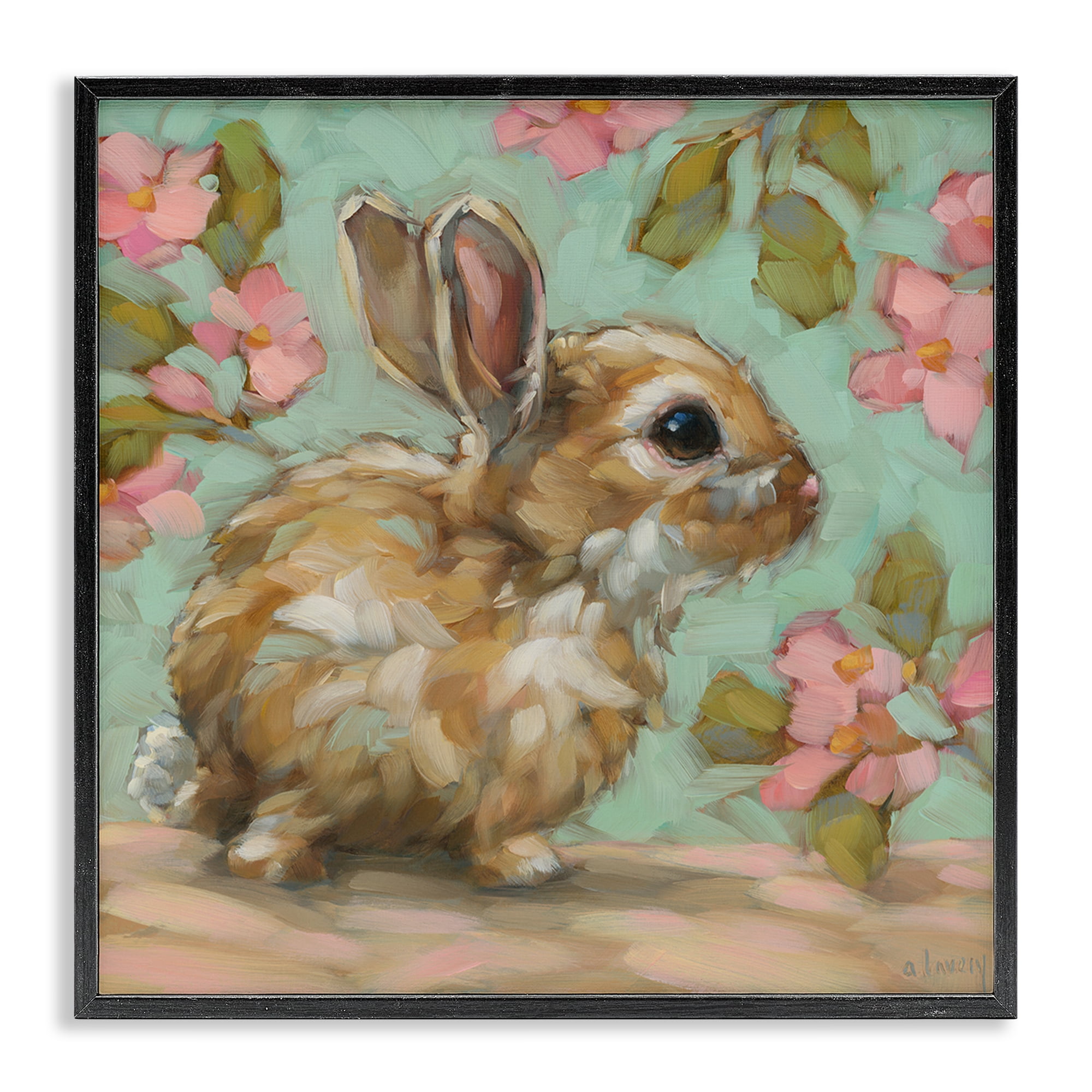 Stupell Industries Baby Bunny & Florals Animals Painting Black Framed Art Print Wall Art, 12 x 12