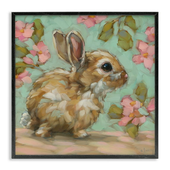 Stupell Industries Baby Bunny & Florals Animals Painting Black Framed Art Print Wall Art, 24 x 24