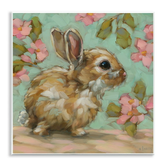 Stupell Industries Baby Bunny & Florals Animals Painting Unframed Art Print Wall Art, 12 x 12