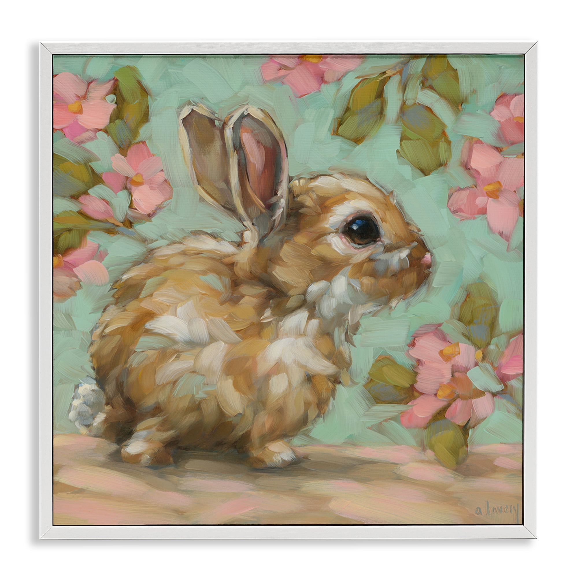 Stupell Industries Baby Bunny & Florals Animals Painting White Framed Art Print Wall Art, 12 x 12