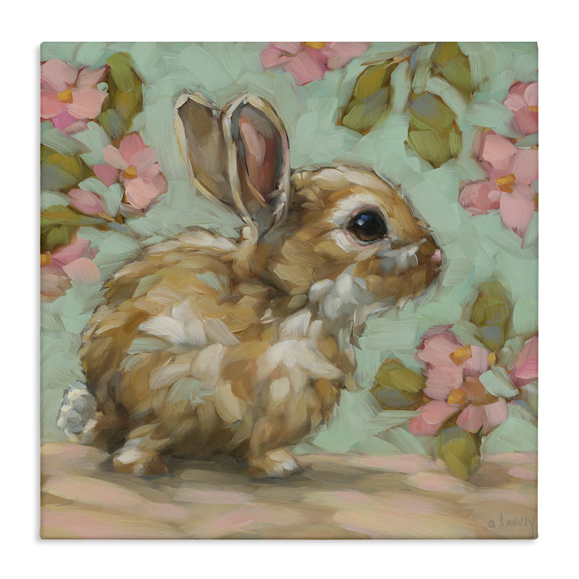 Stupell Industries Baby Bunny & Florals Animals Painting Wrapped Canvas Art Print Wall Art, 24 x 24