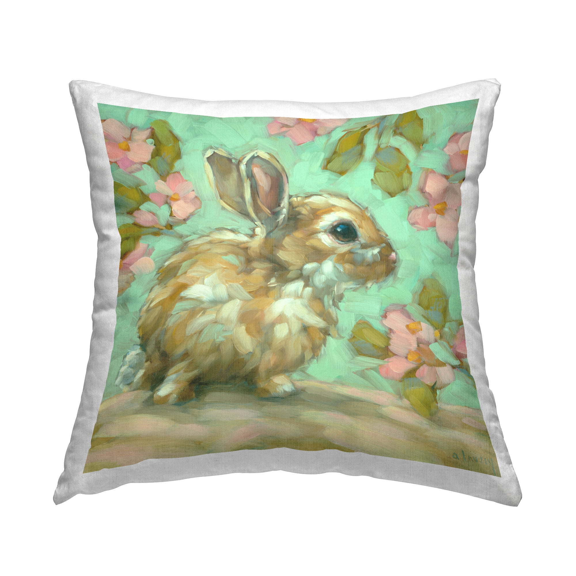 Stupell Industries Baby Bunny & Florals Decorative Printed Throw Pillow Design by Andrea Lavery.
