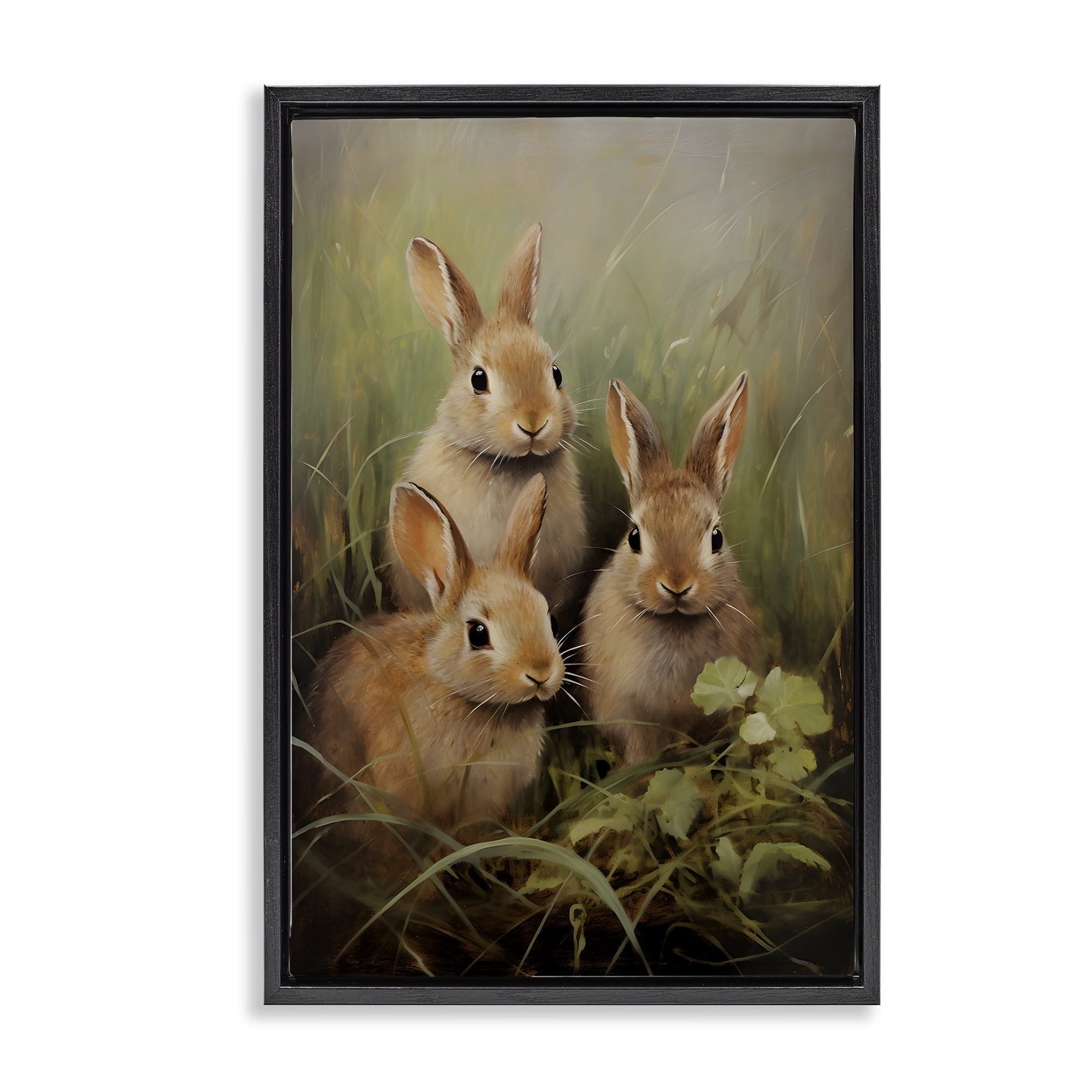 Stupell Industries Baby Bunny Trio Animals & Insects Painting Black Floater Framed Canvas Art Print Wall Art, 21 x 31