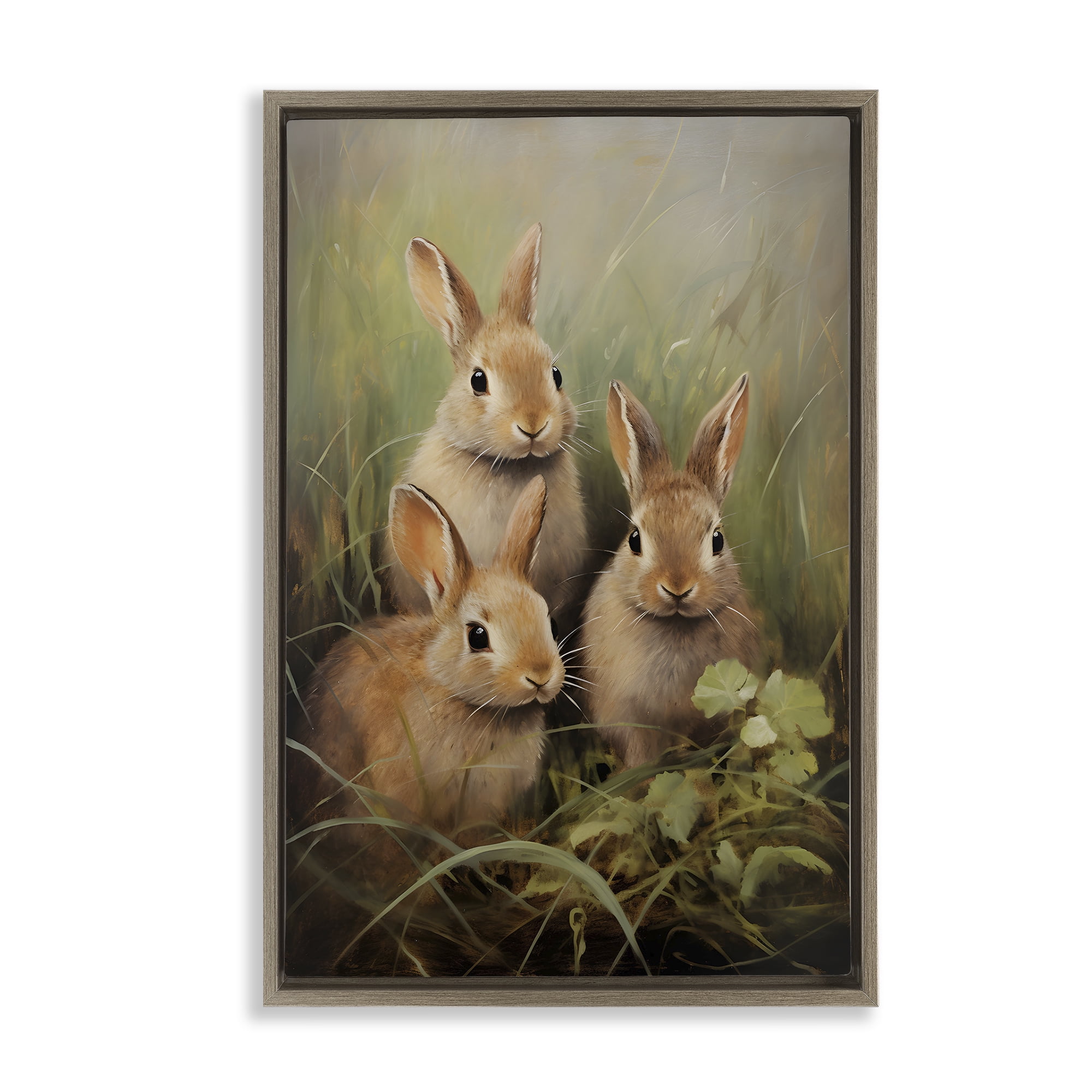 Stupell Industries Baby Bunny Trio Animals & Insects Painting Brown Floater Framed Canvas Art Print Wall Art, 21 x 31
