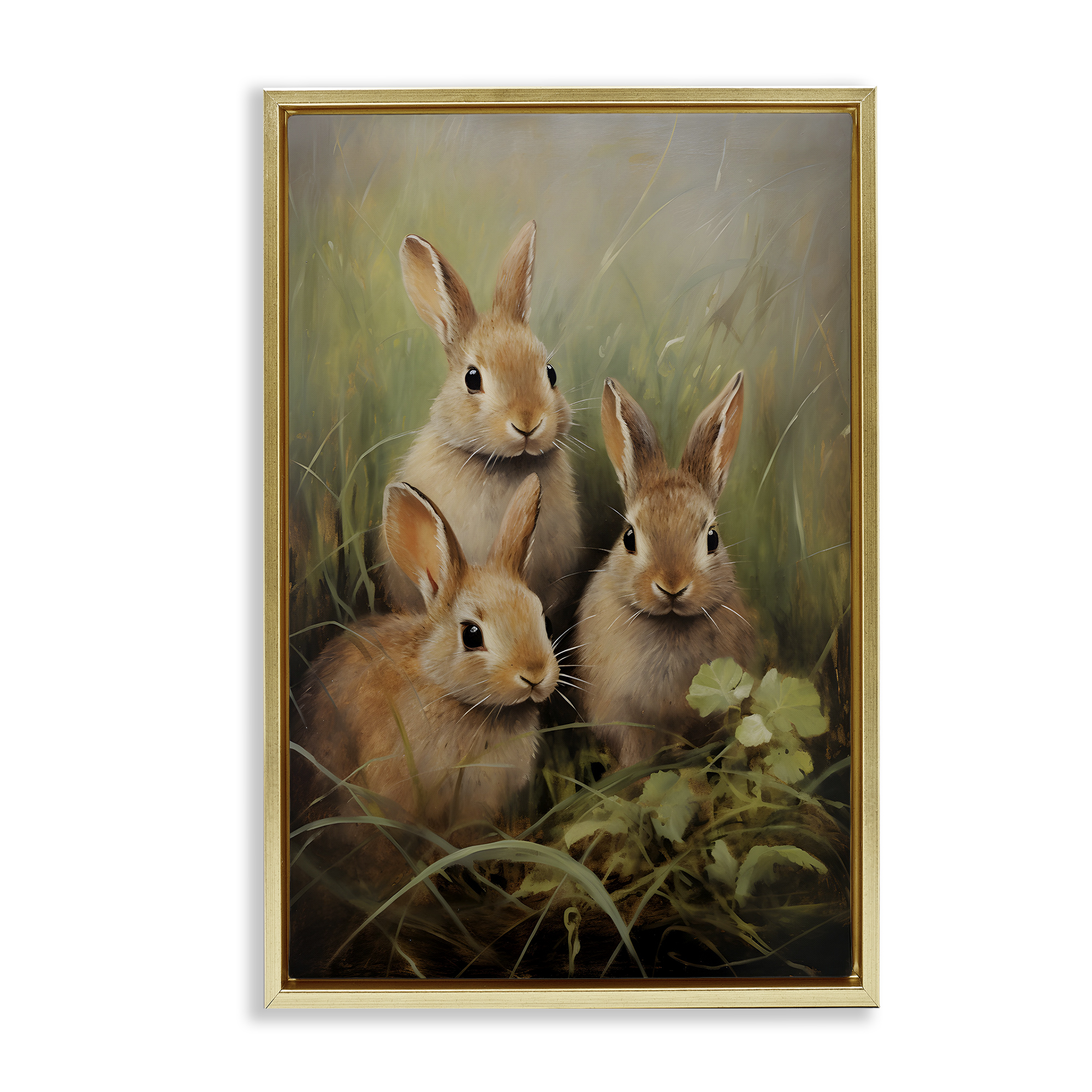 Stupell Industries Baby Bunny Trio Animals & Insects Painting Gold Floater Framed Canvas Art Print Wall Art, 17 x 25