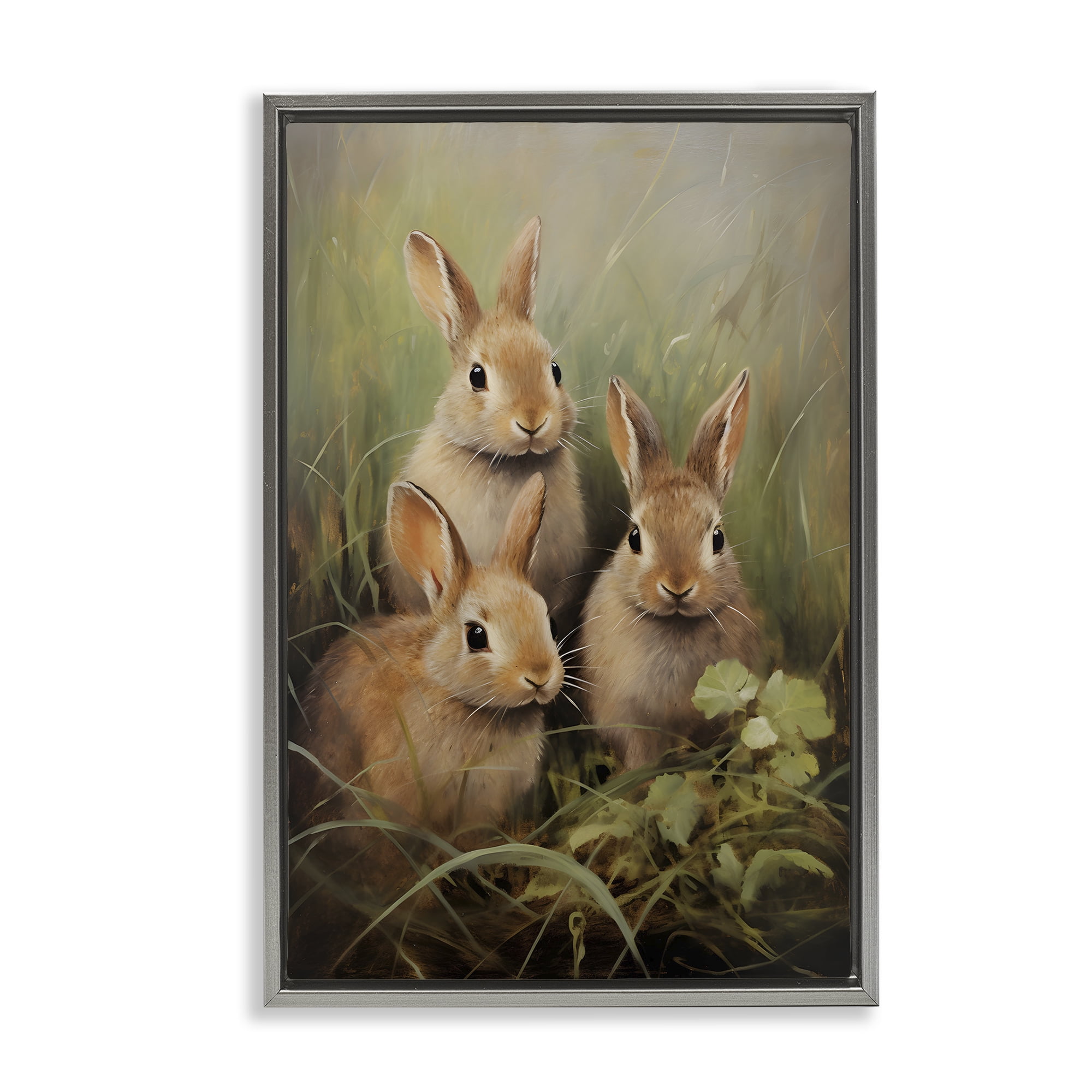 Stupell Industries Baby Bunny Trio Animals & Insects Painting Gray Floater Framed Canvas Art Print Wall Art, 21 x 31