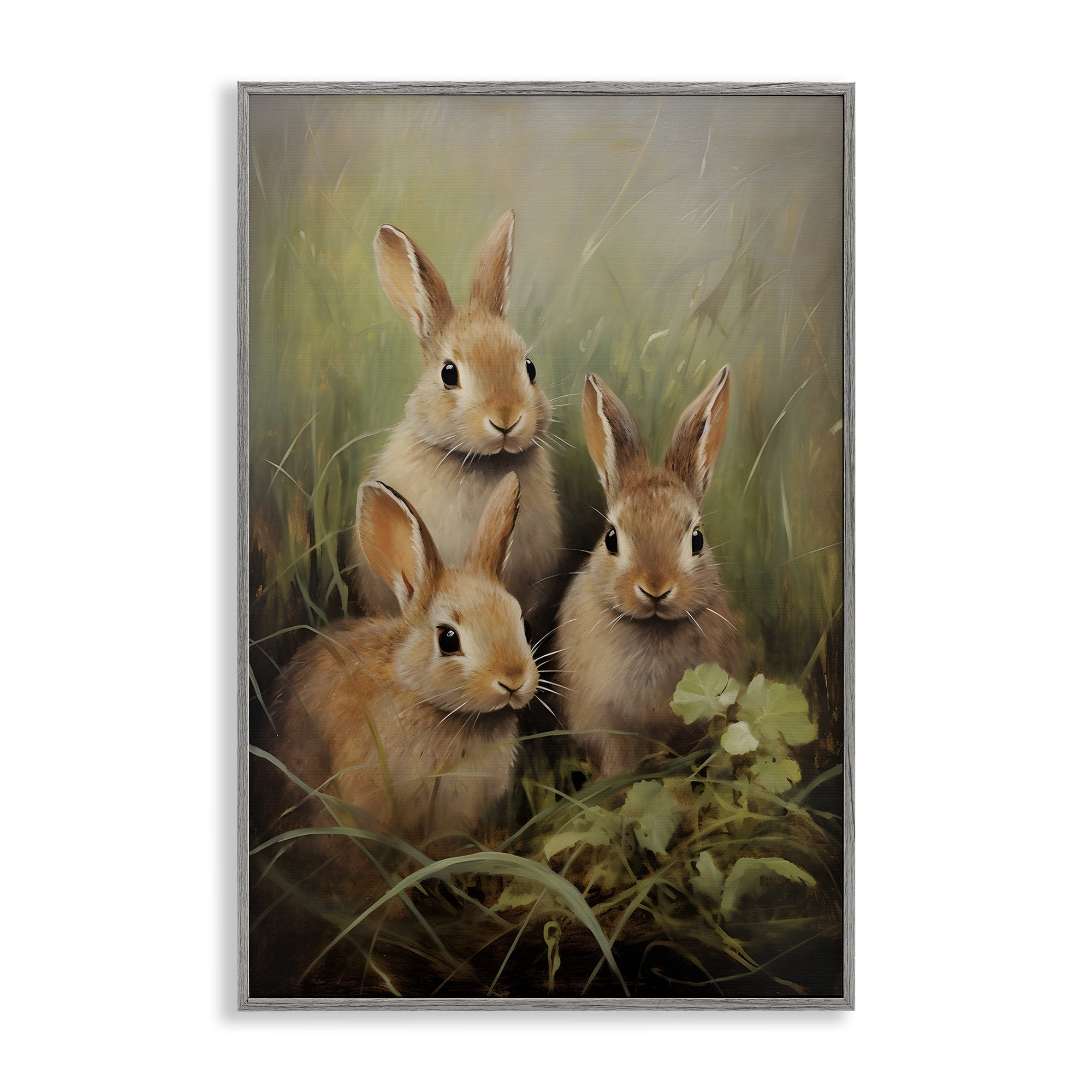 Stupell Industries Baby Bunny Trio Animals & Insects Painting Gray Framed Art Print Wall Art, 20 x 30