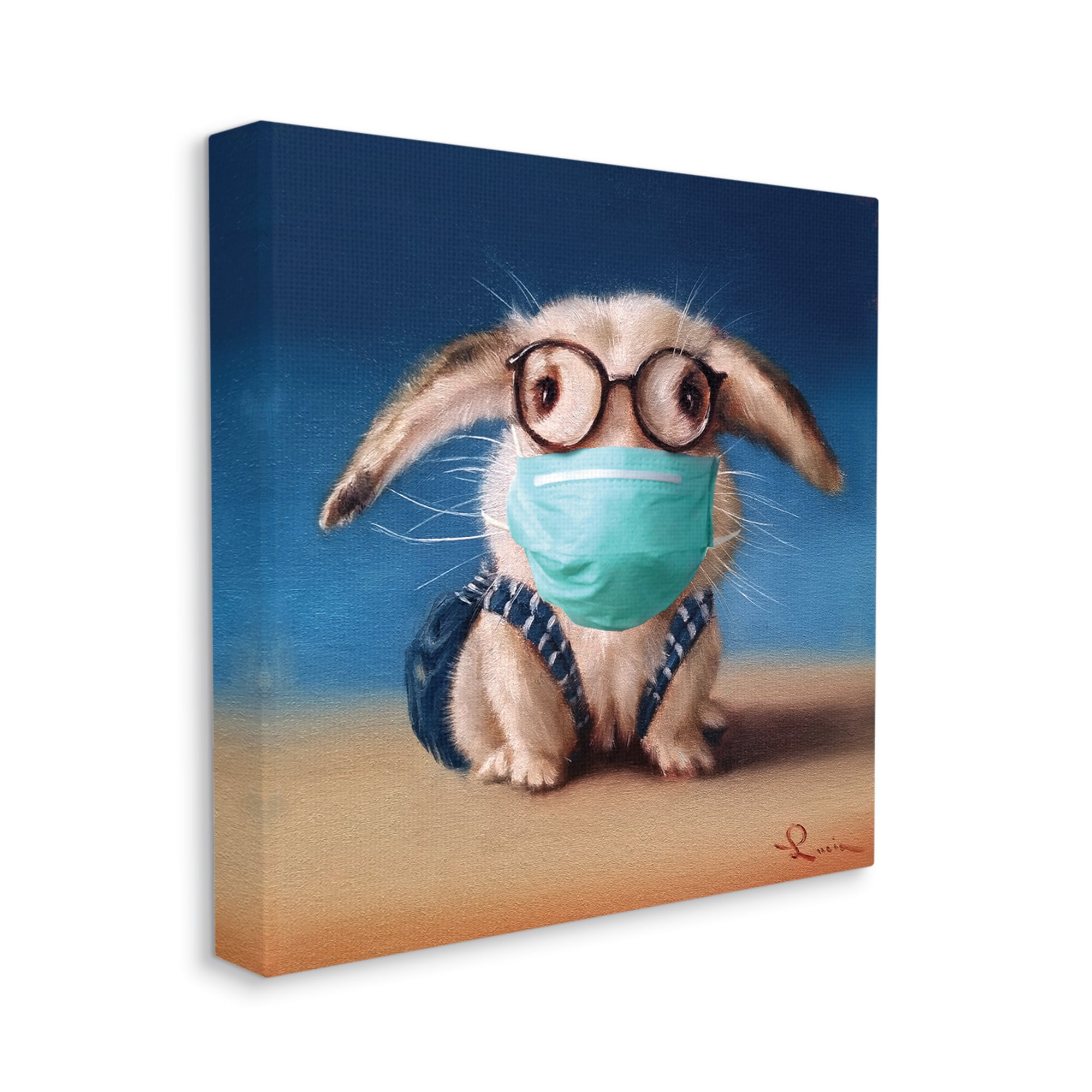 Stupell Industries Baby Bunny With Glasses Modern Blue Face Mask Animals & Insects Painting Gallery Wrapped Canvas Art Print Wall Art, 24 x 24