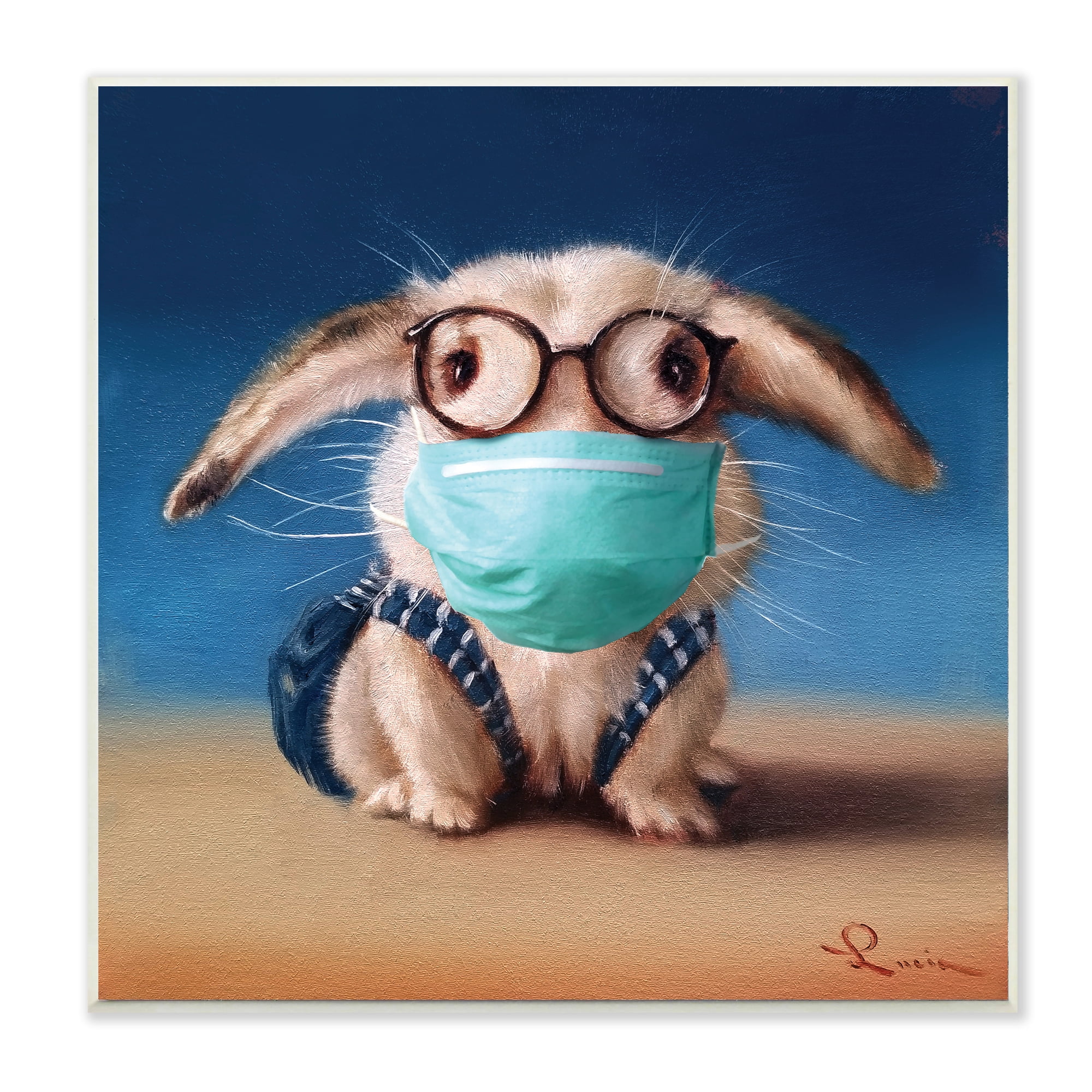 Stupell Industries Baby Bunny With Glasses Modern Blue Face Mask Animals & Insects Painting Unframed Art Print Wall Art, 12 x 12